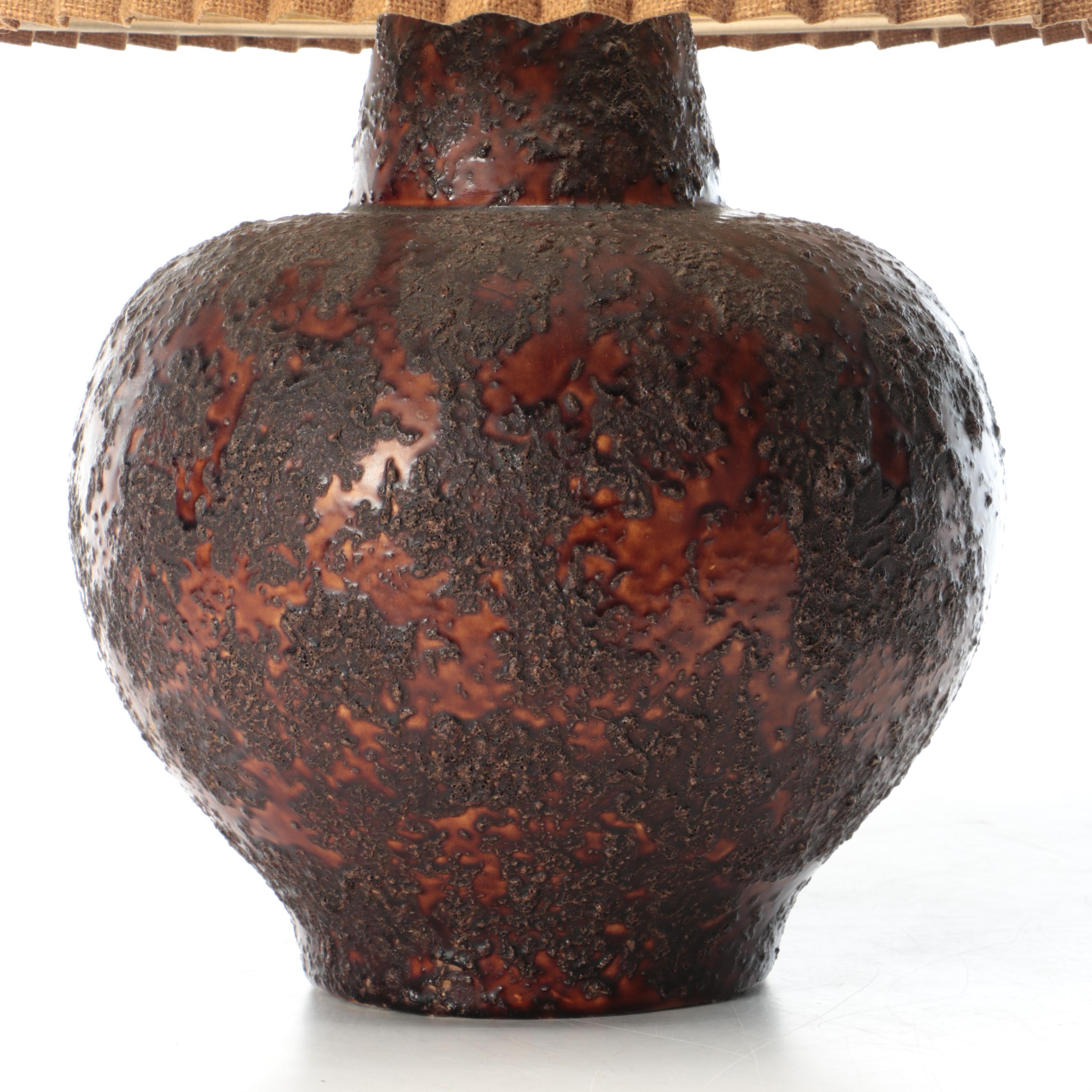 Rustic Textured Stoneware Table Lamp with Pleated Shade