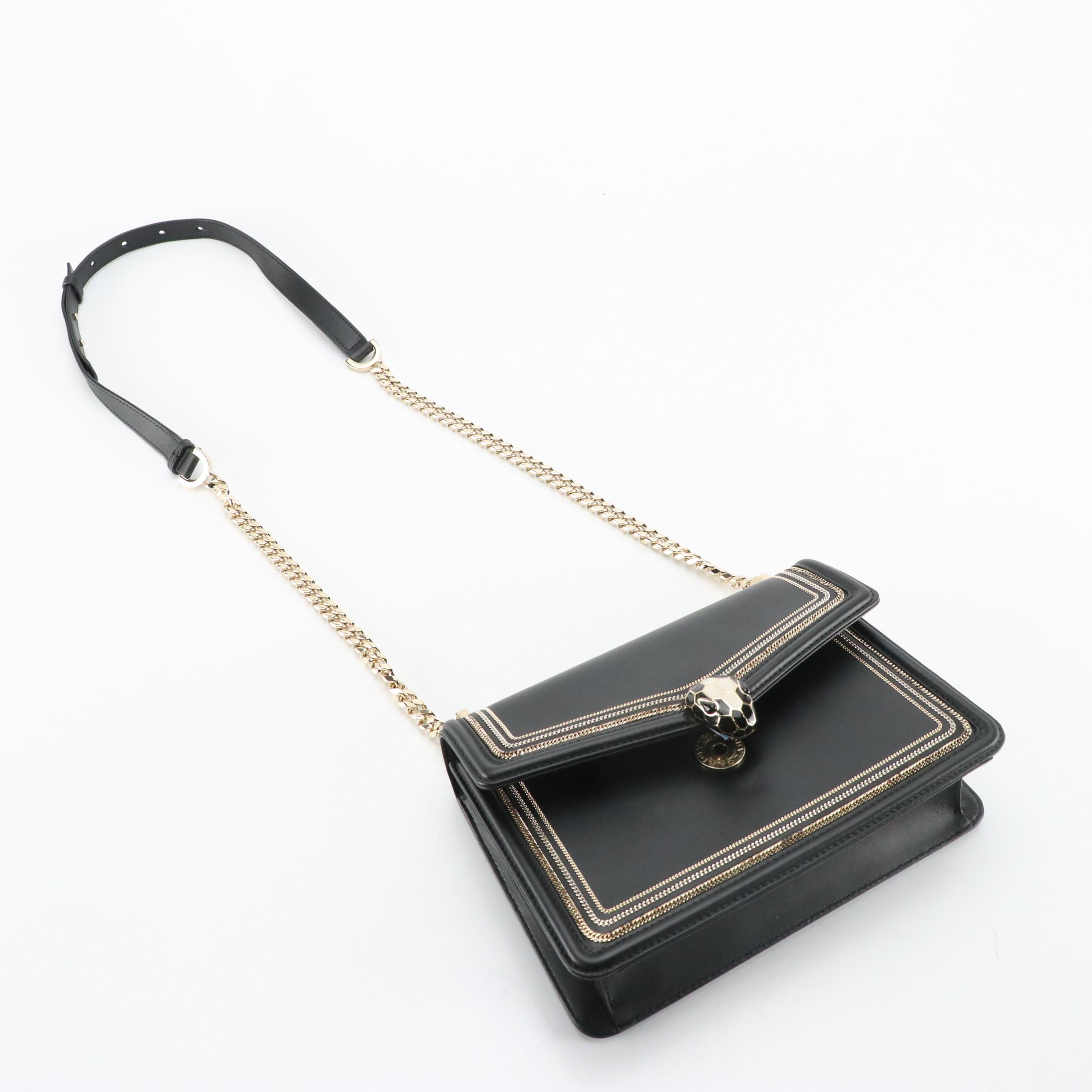 Bvlgari Small Serpenti Diamond Blast Flap Bag in Chain-Trimmed Black Calfskin