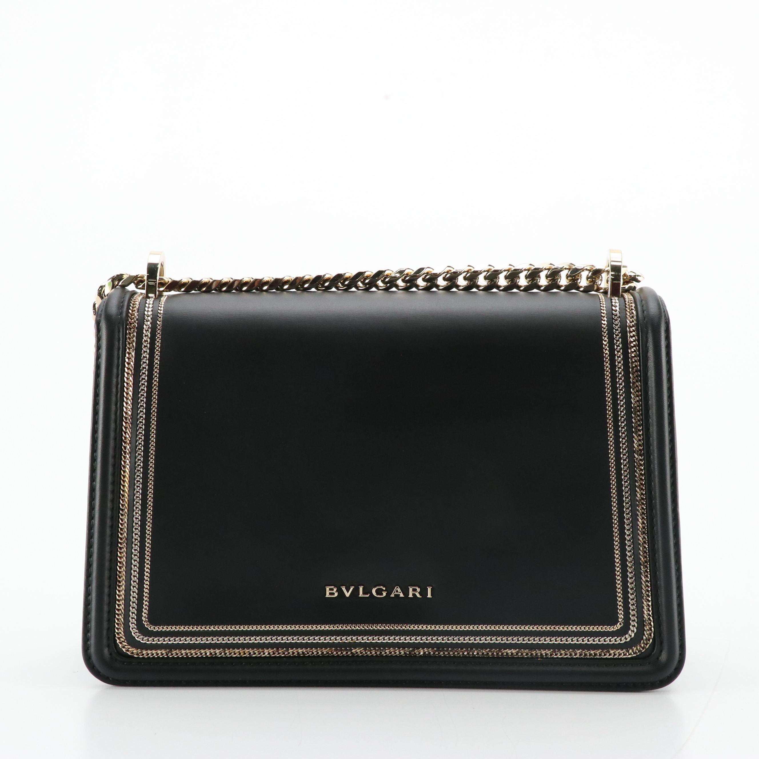 Bvlgari Small Serpenti Diamond Blast Flap Bag in Chain-Trimmed Black Calfskin
