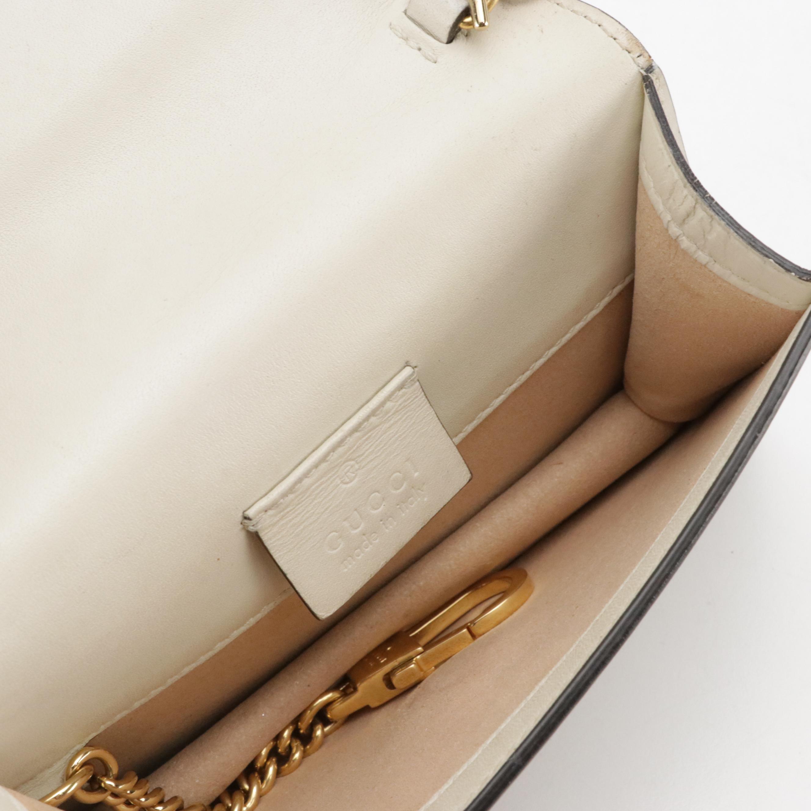 Gucci Mini Sylvie Chain Strap Clutch in Web Striped Ivory Calfskin Leather
