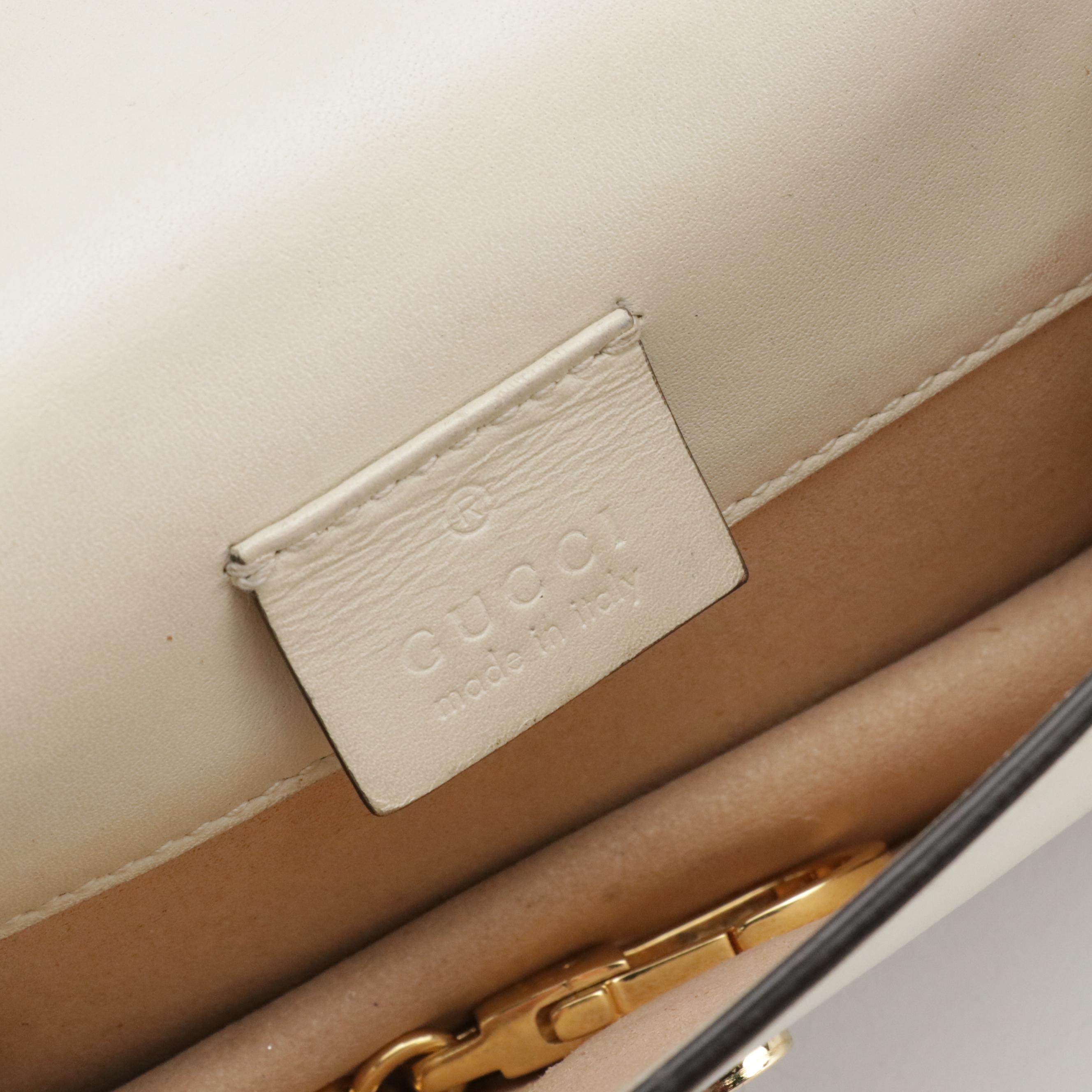 Gucci Mini Sylvie Chain Strap Clutch in Web Striped Ivory Calfskin Leather