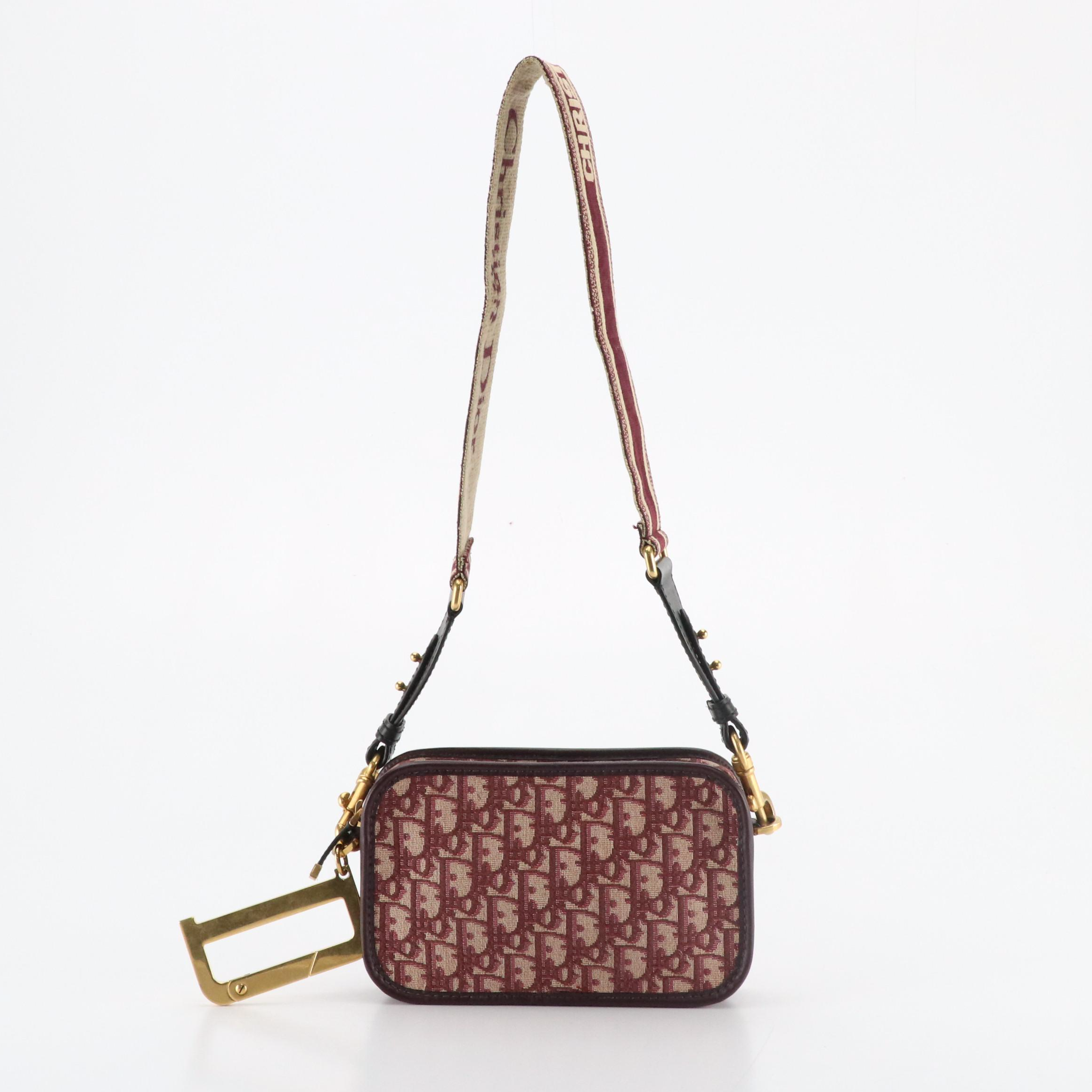 Christian Dior Diorquake Crossbody Bag in Maroon Diorissimo Canvas and Leather