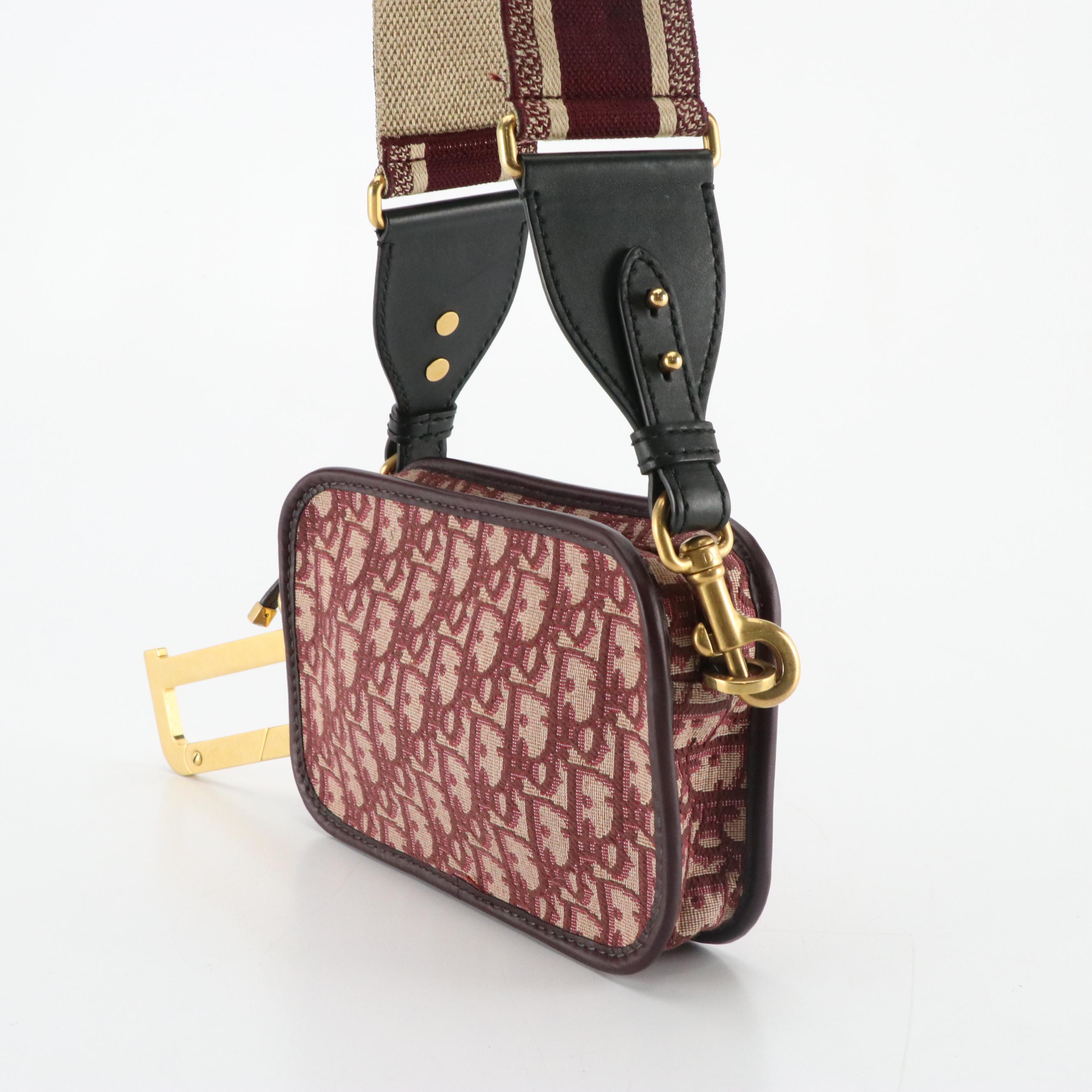 Christian Dior Diorquake Crossbody Bag in Maroon Diorissimo Canvas and Leather
