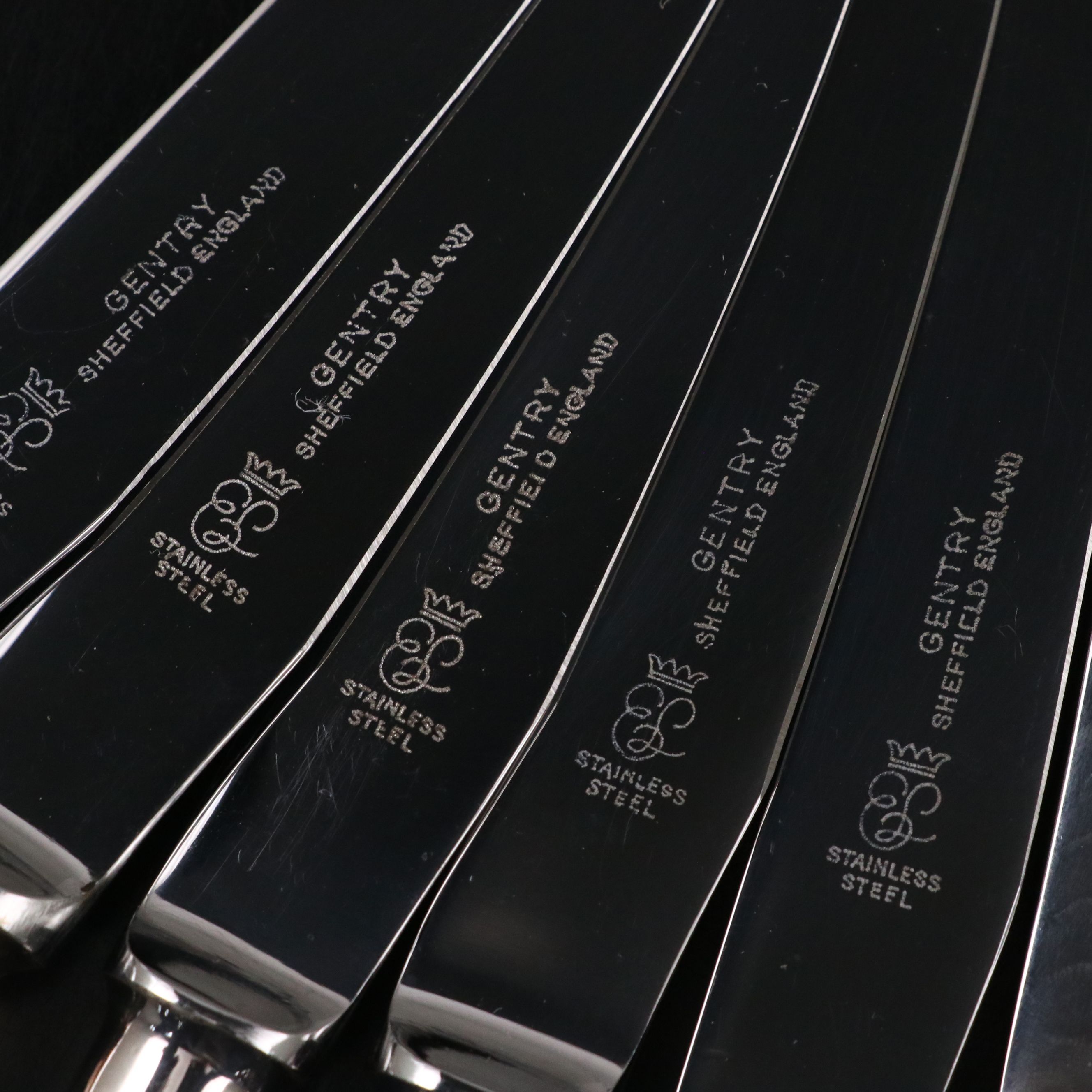 Eisenberg-Lozano Silver Plate Scroll Handled Dinner Knives