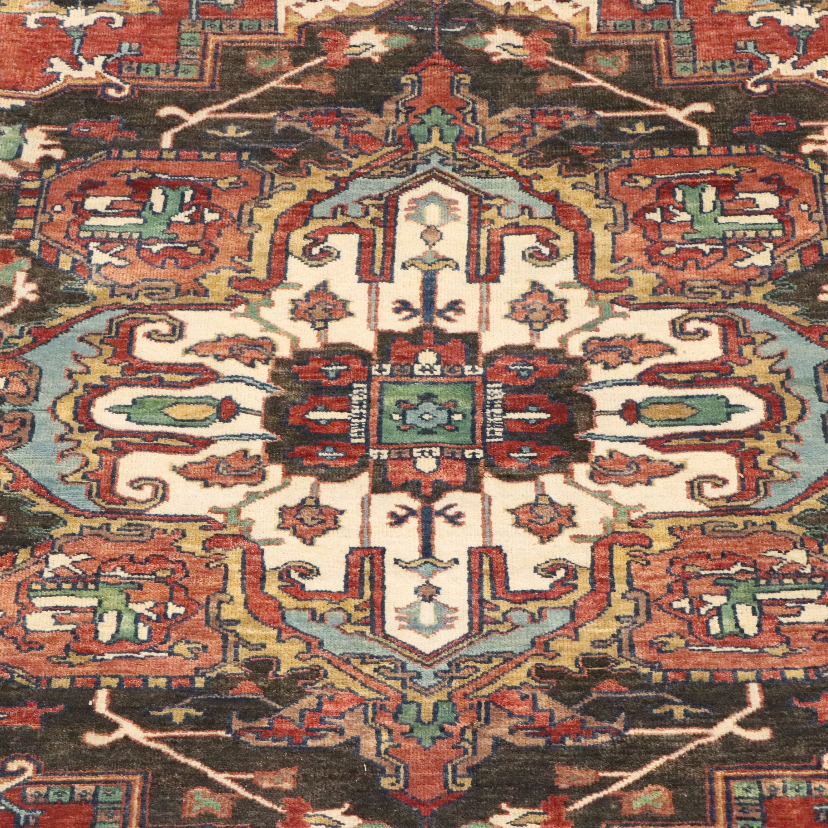 10' x 10'3 Round Hand-Knotted Indo-Persian Heriz Room-Sized Rug