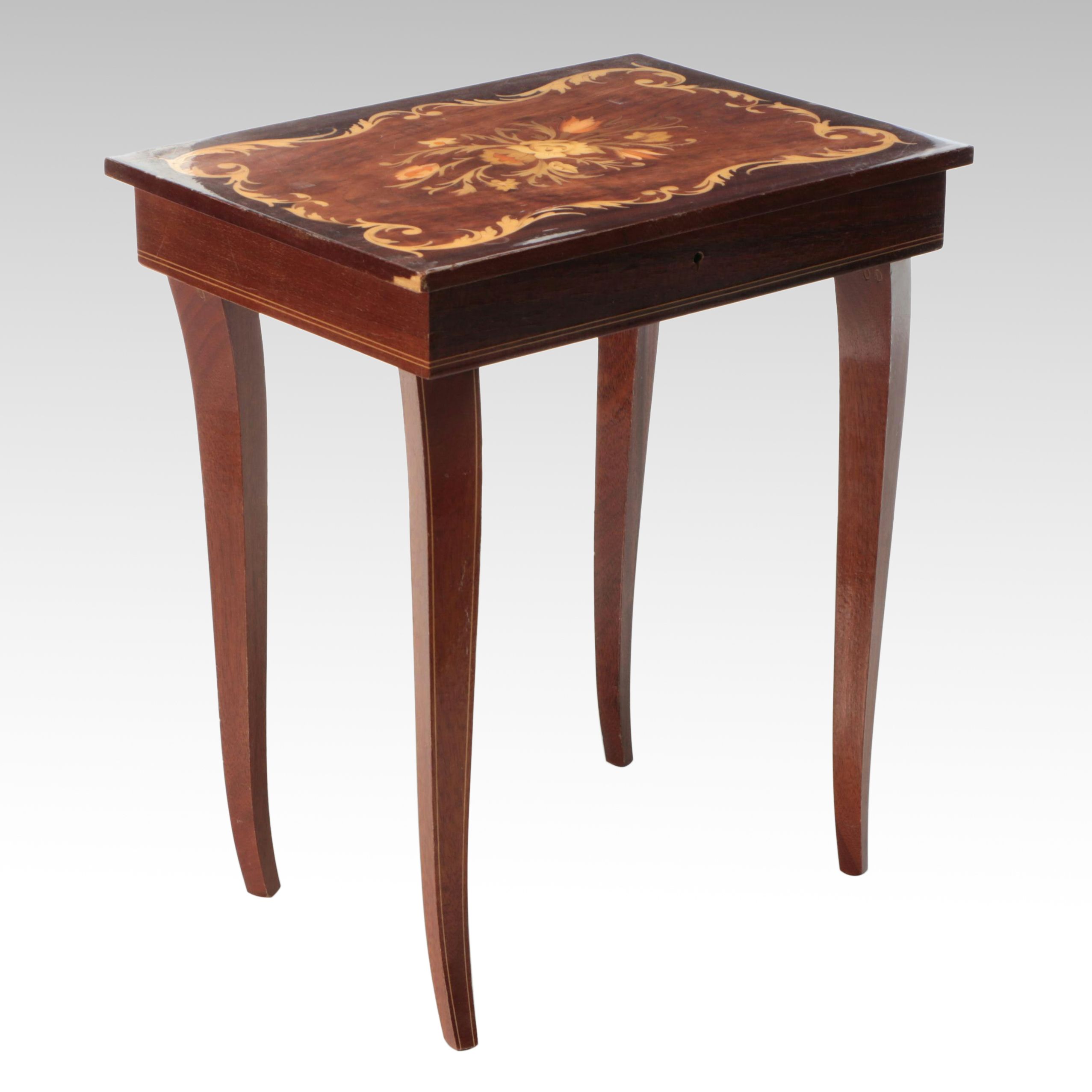 Hepplewhite Style Wooden Marquetry Inlaid Musical Table