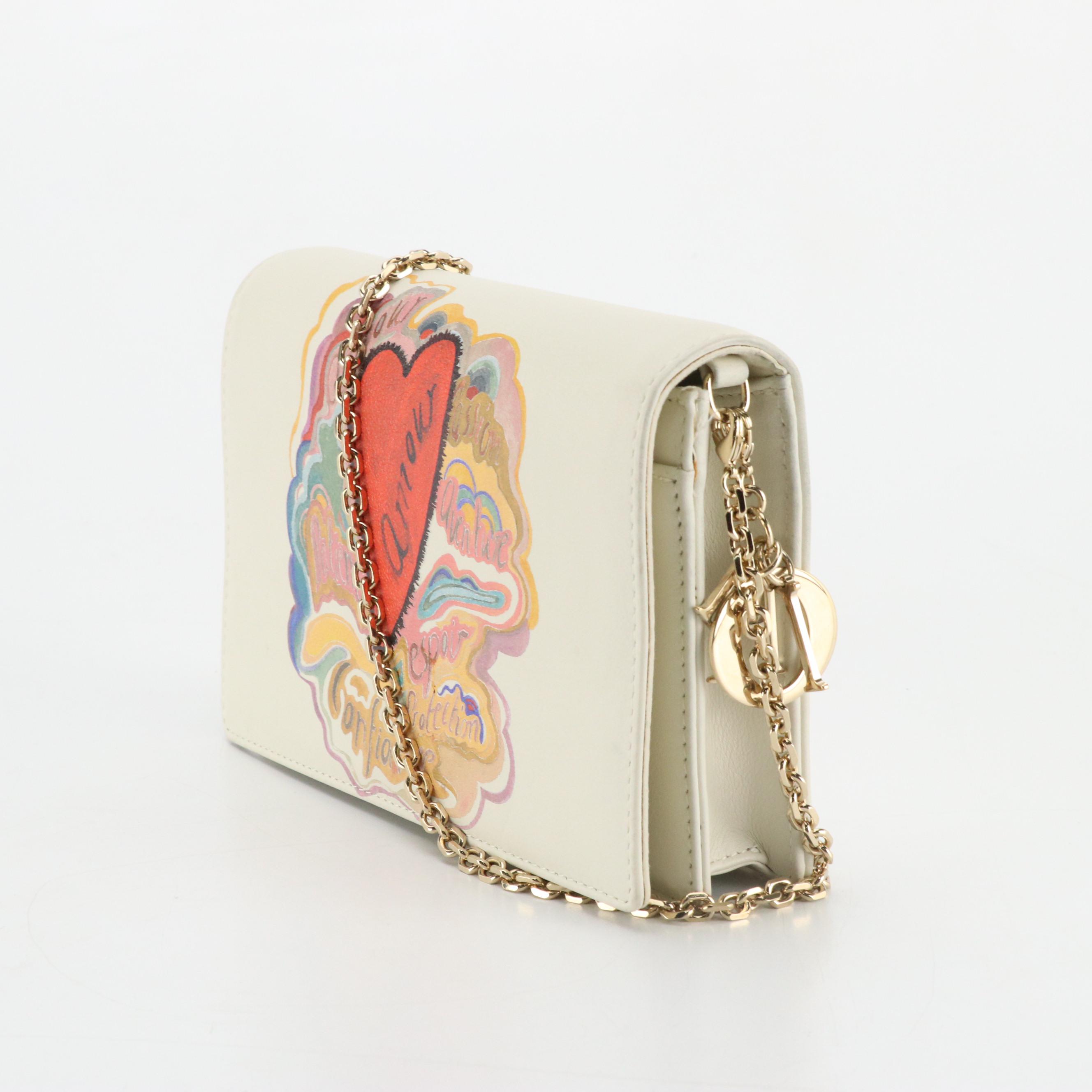 Christian Dior Limited Edition Dioramour Chain Strap Clutch in White Calfskin