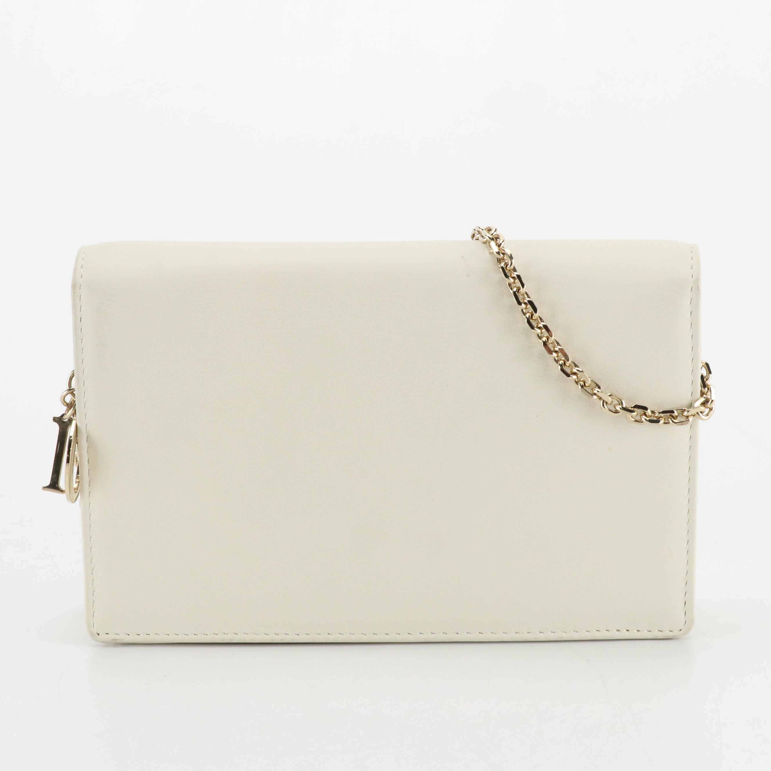 Christian Dior Limited Edition Dioramour Chain Strap Clutch in White Calfskin