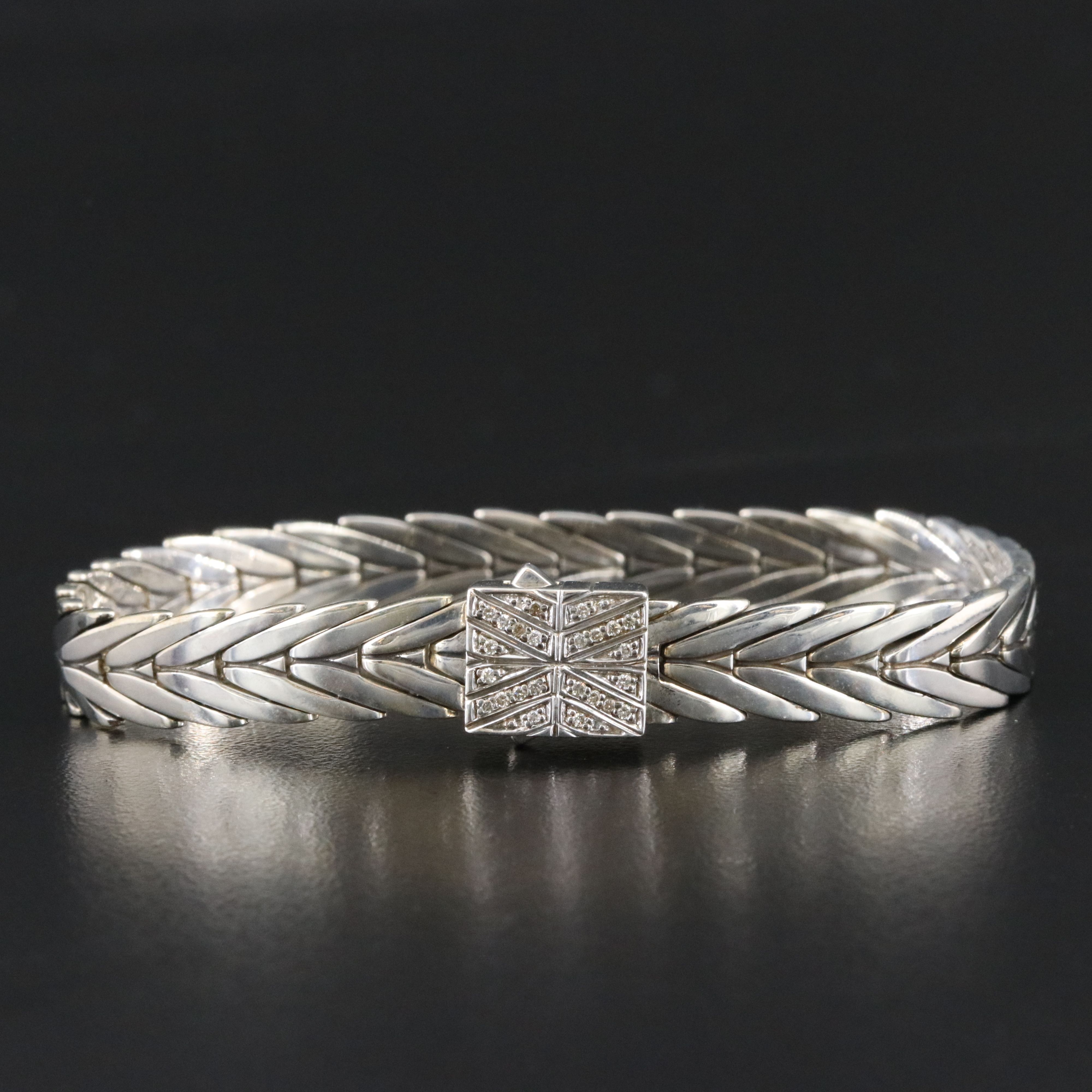 John Hardy Sterling Modern Chain Bracelet with Diamond Clasp