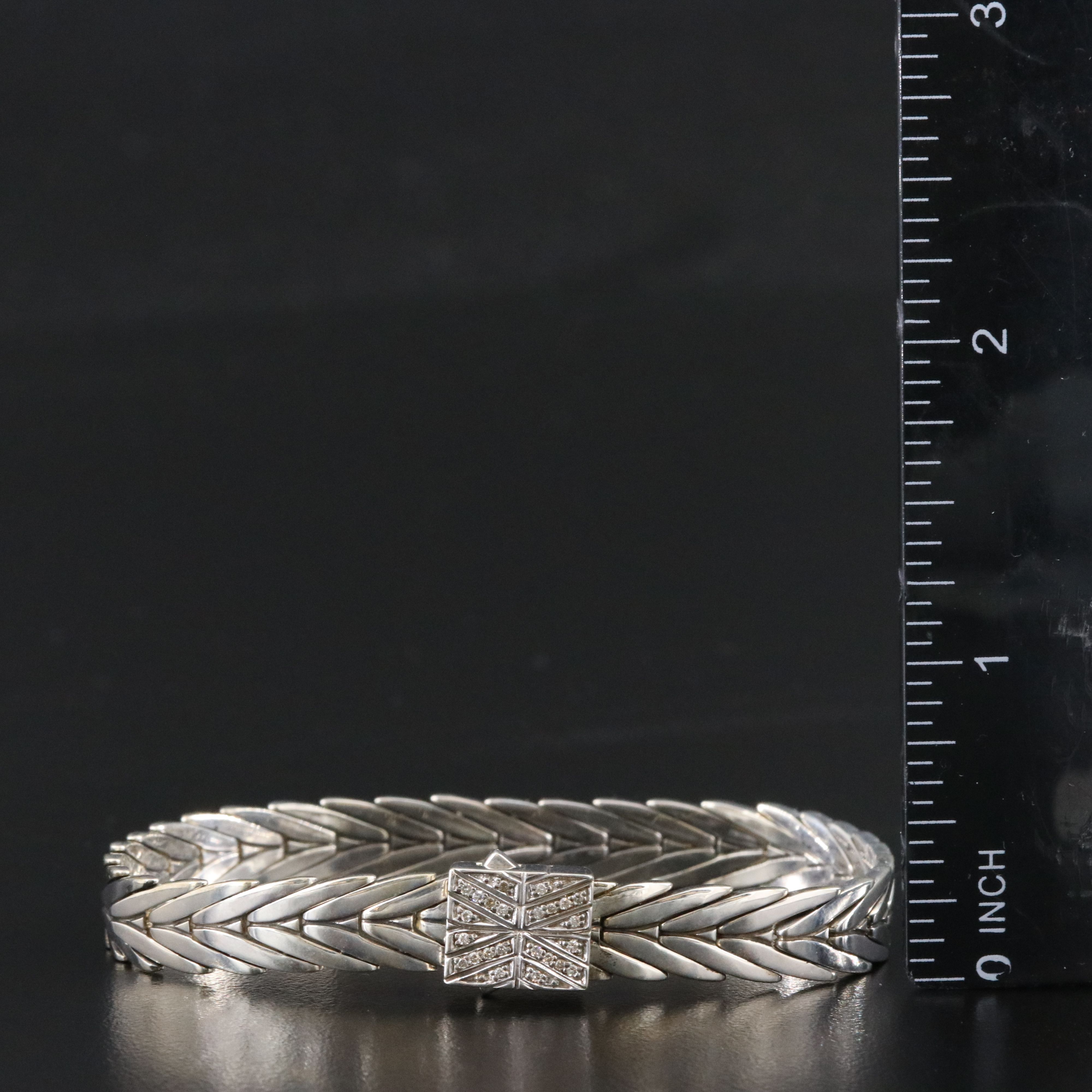 John Hardy Sterling Modern Chain Bracelet with Diamond Clasp