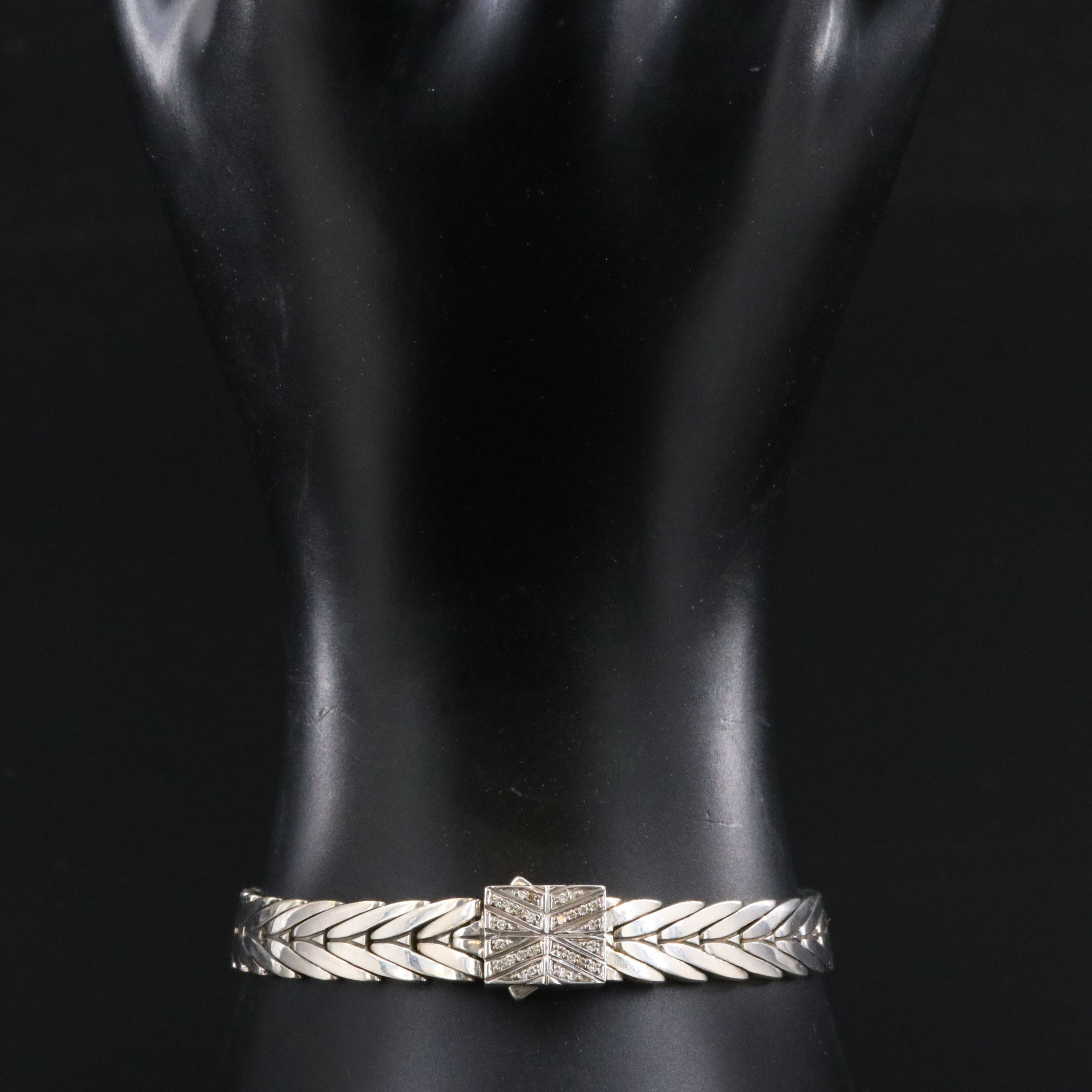 John Hardy Sterling Modern Chain Bracelet with Diamond Clasp