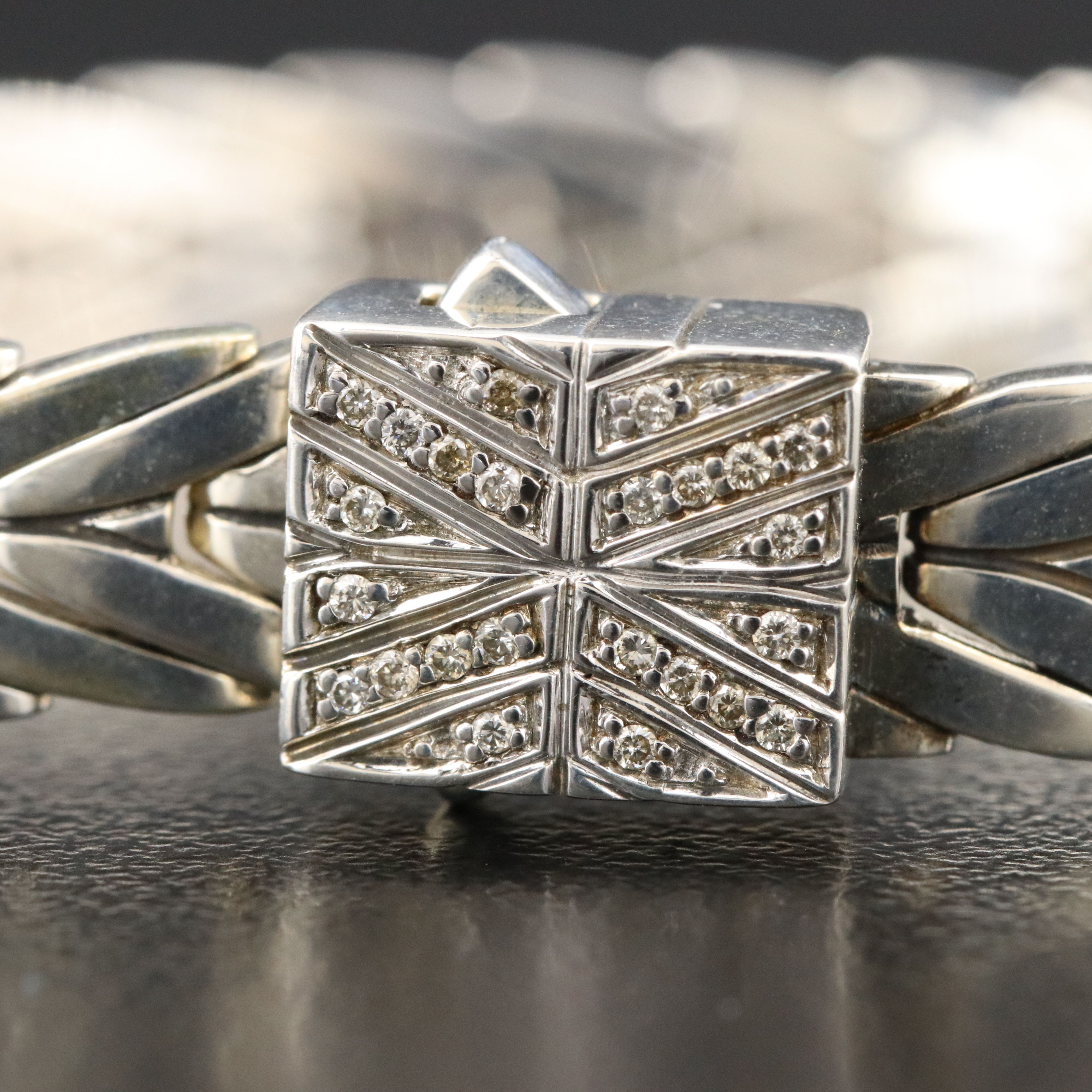 John Hardy Sterling Modern Chain Bracelet with Diamond Clasp