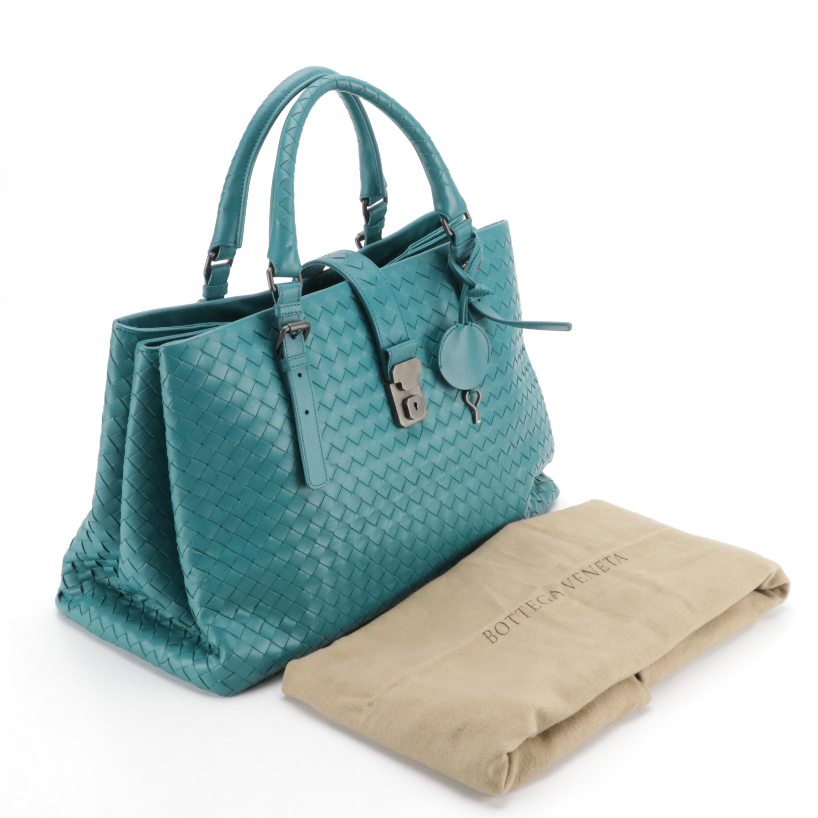 Bottega Veneta Roma Satchel in Turquoise Intrecciato Calfskin Leather