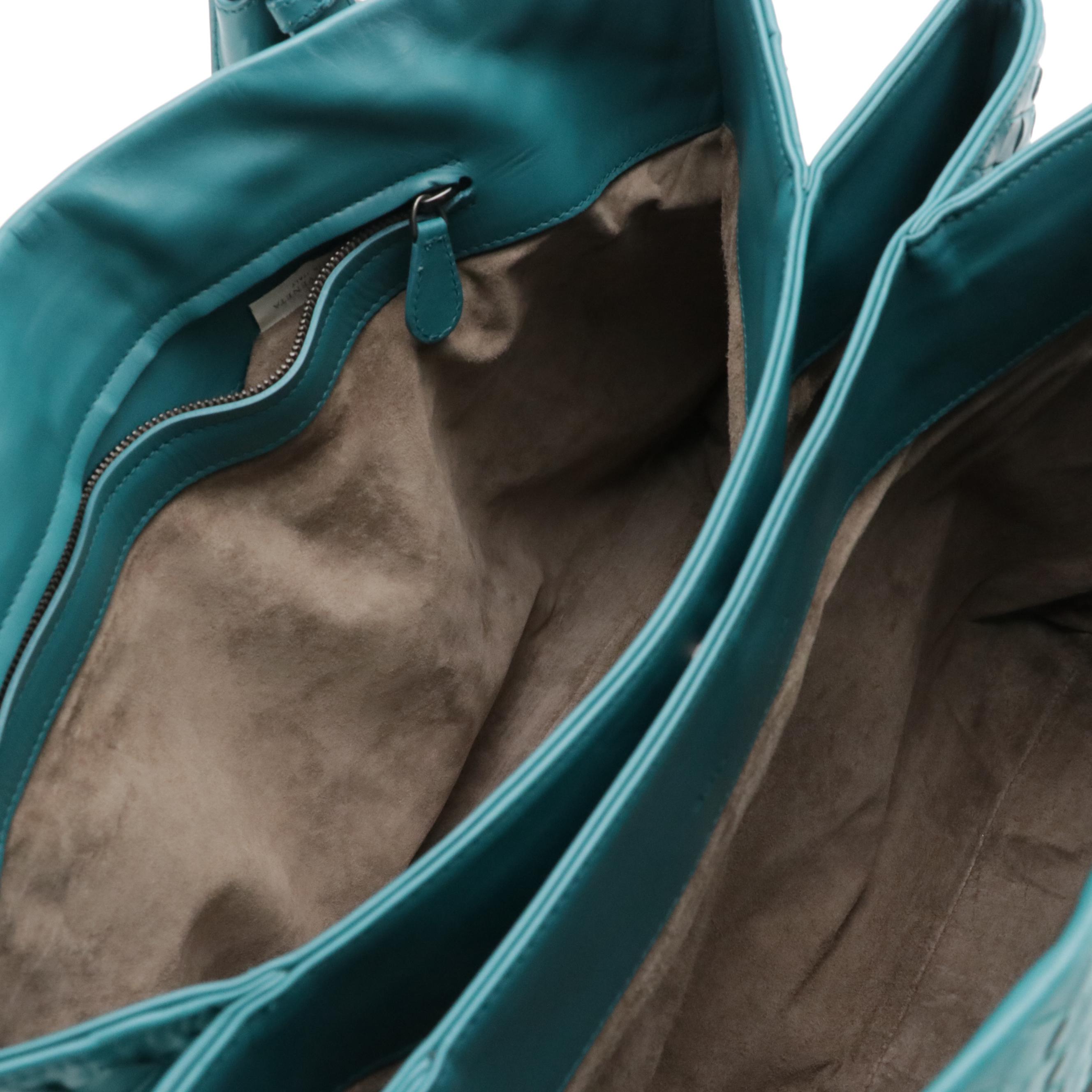 Bottega Veneta Roma Satchel in Turquoise Intrecciato Calfskin Leather