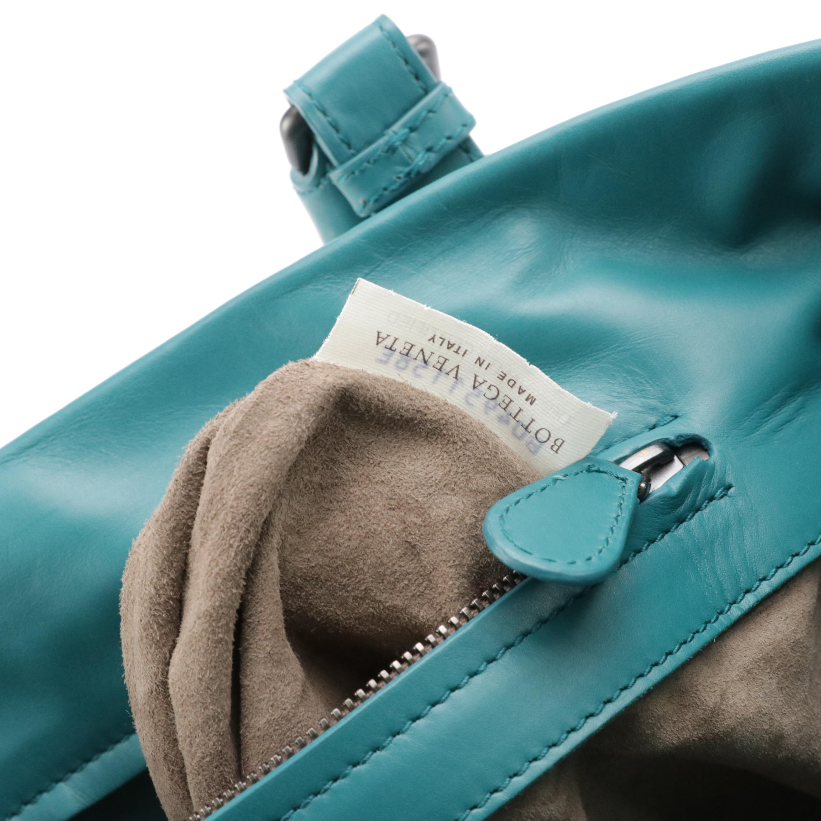 Bottega Veneta Roma Satchel in Turquoise Intrecciato Calfskin Leather
