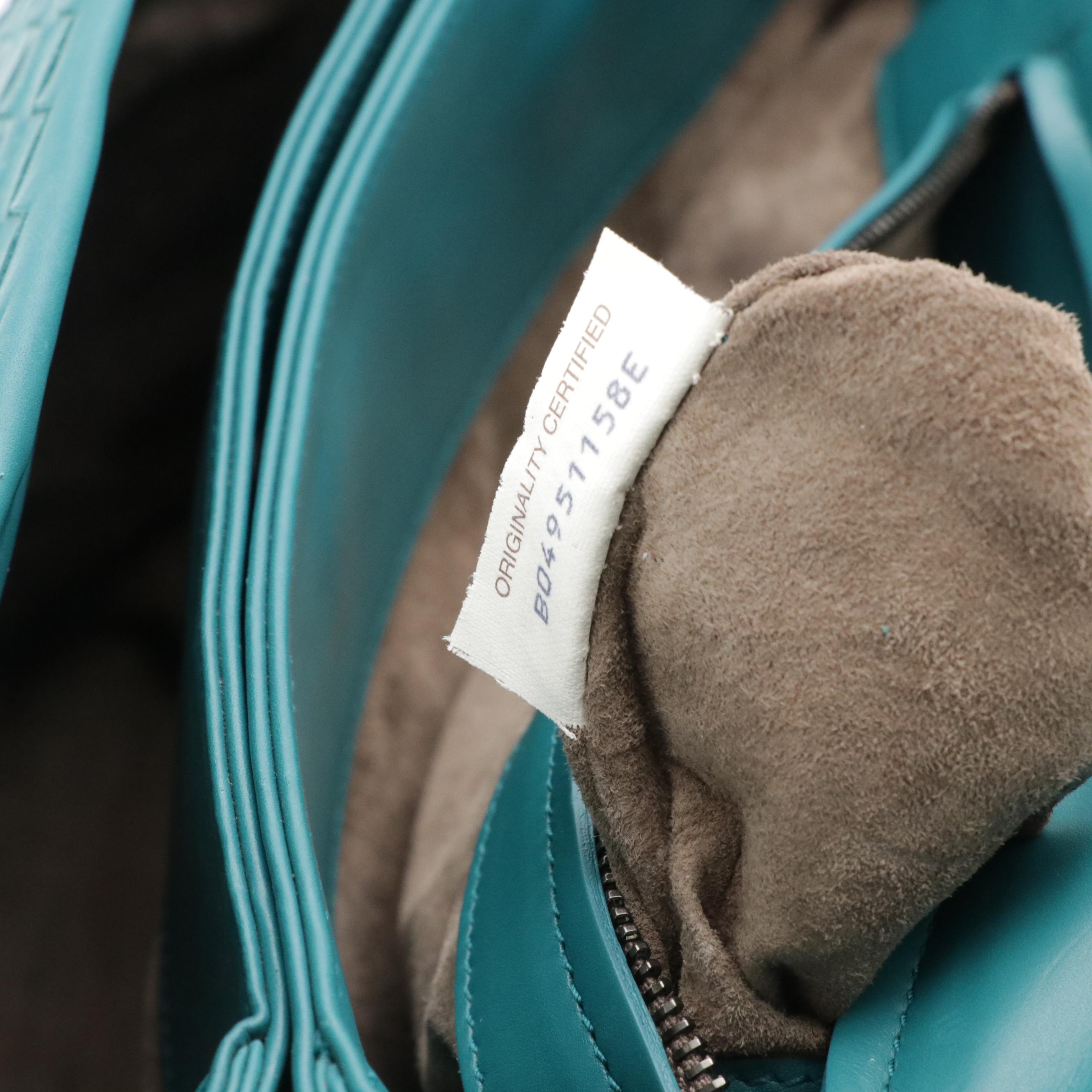 Bottega Veneta Roma Satchel in Turquoise Intrecciato Calfskin Leather