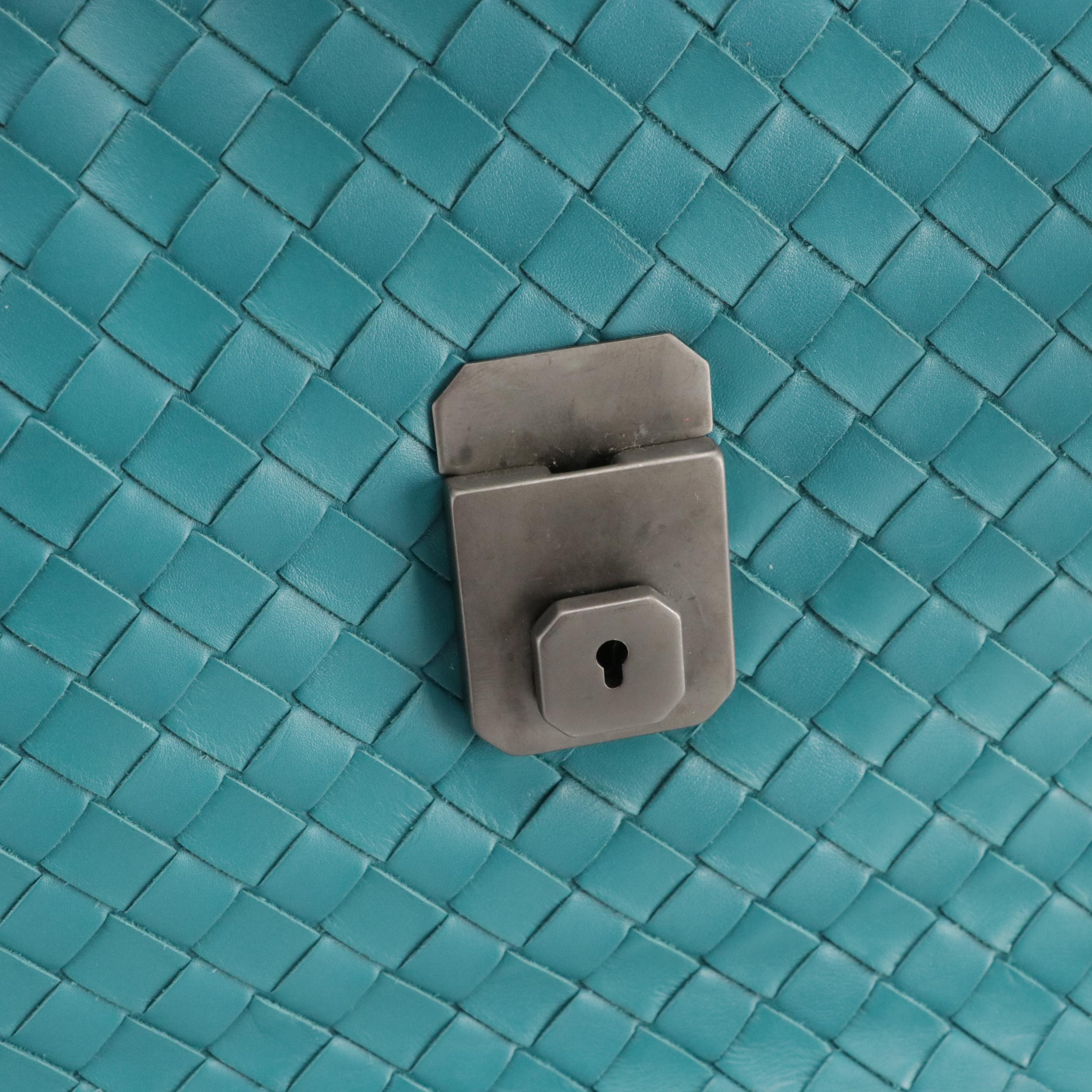 Bottega Veneta Roma Satchel in Turquoise Intrecciato Calfskin Leather