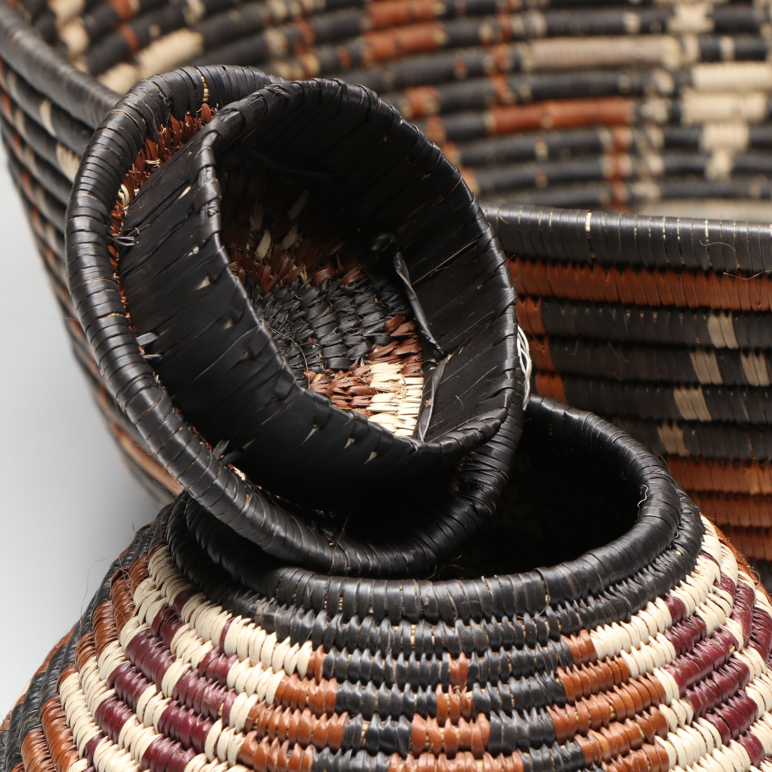 Alice Simelane South African Zulu Woven Ilala Palm Bowl and Other Lidded Basket
