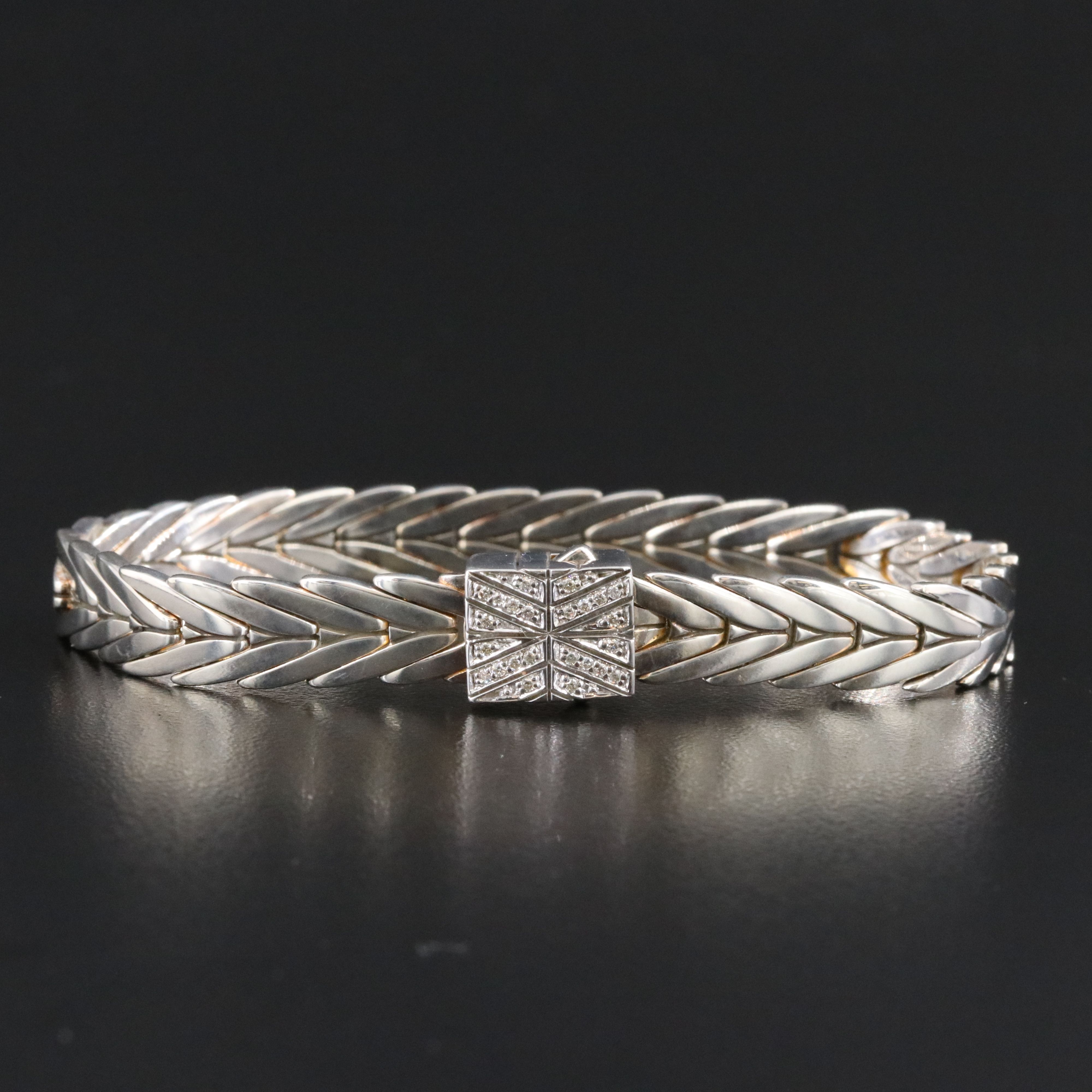 John Hardy Modern Chain Sterling Bracelet with Diamond Clasp