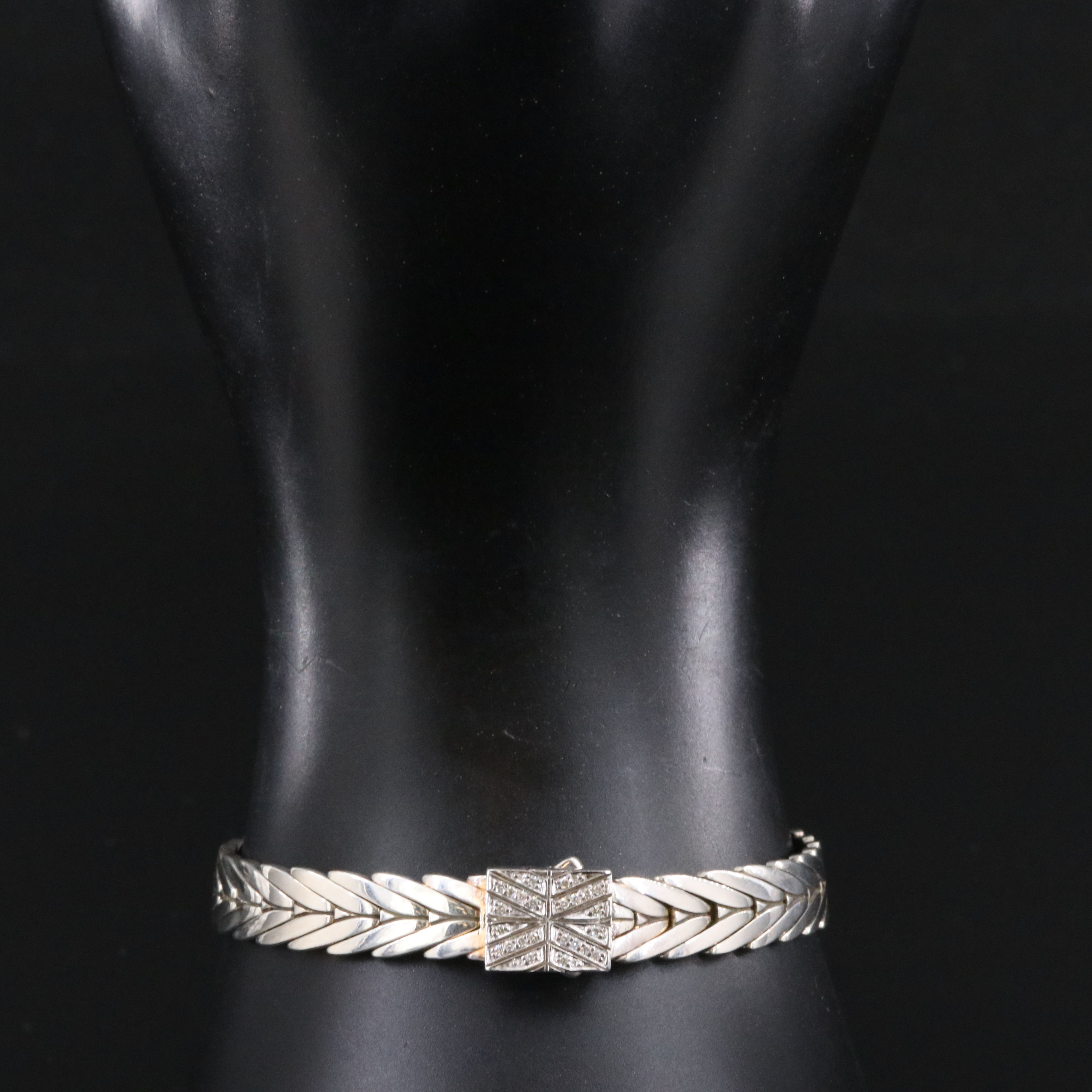 John Hardy Modern Chain Sterling Bracelet with Diamond Clasp