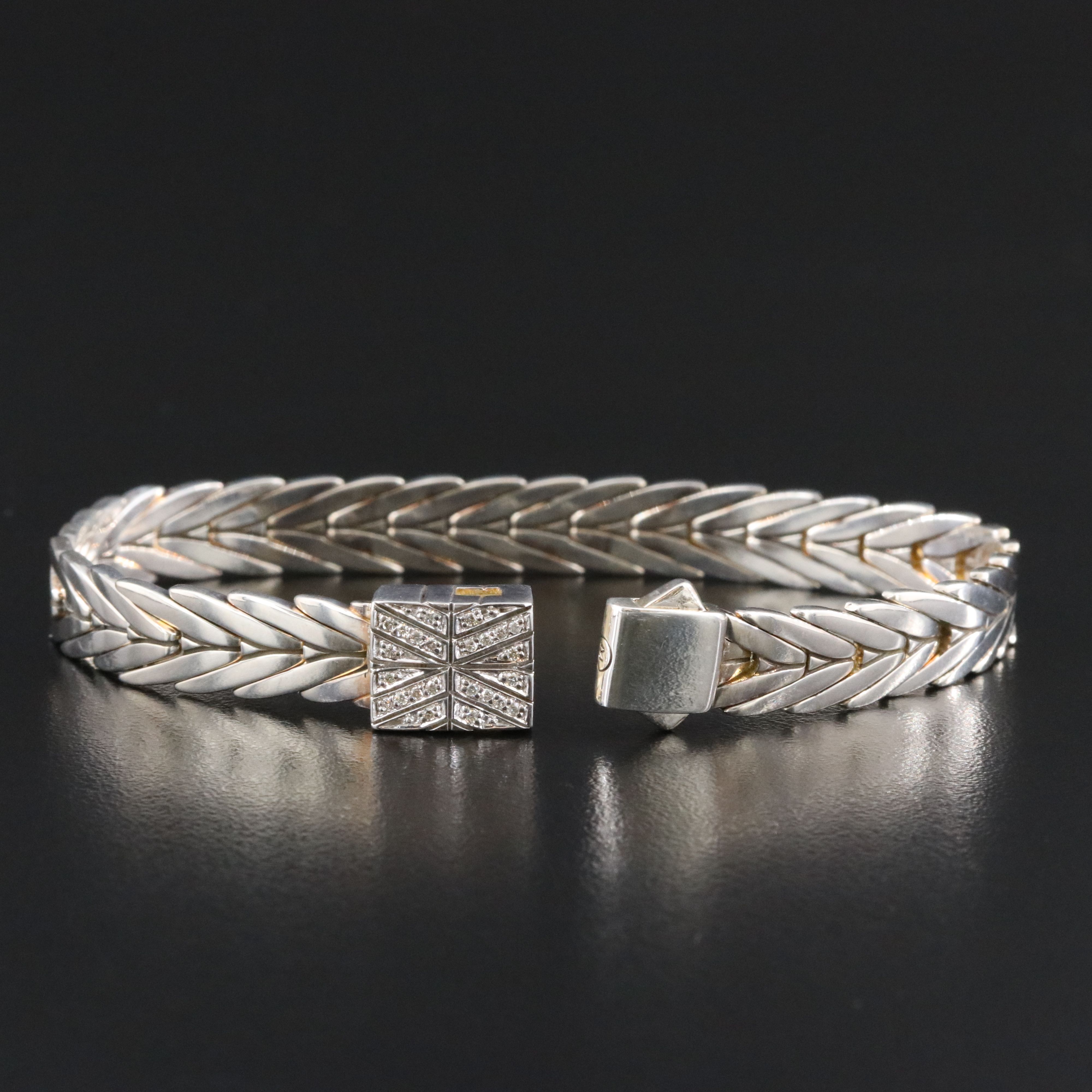 John Hardy Modern Chain Sterling Bracelet with Diamond Clasp