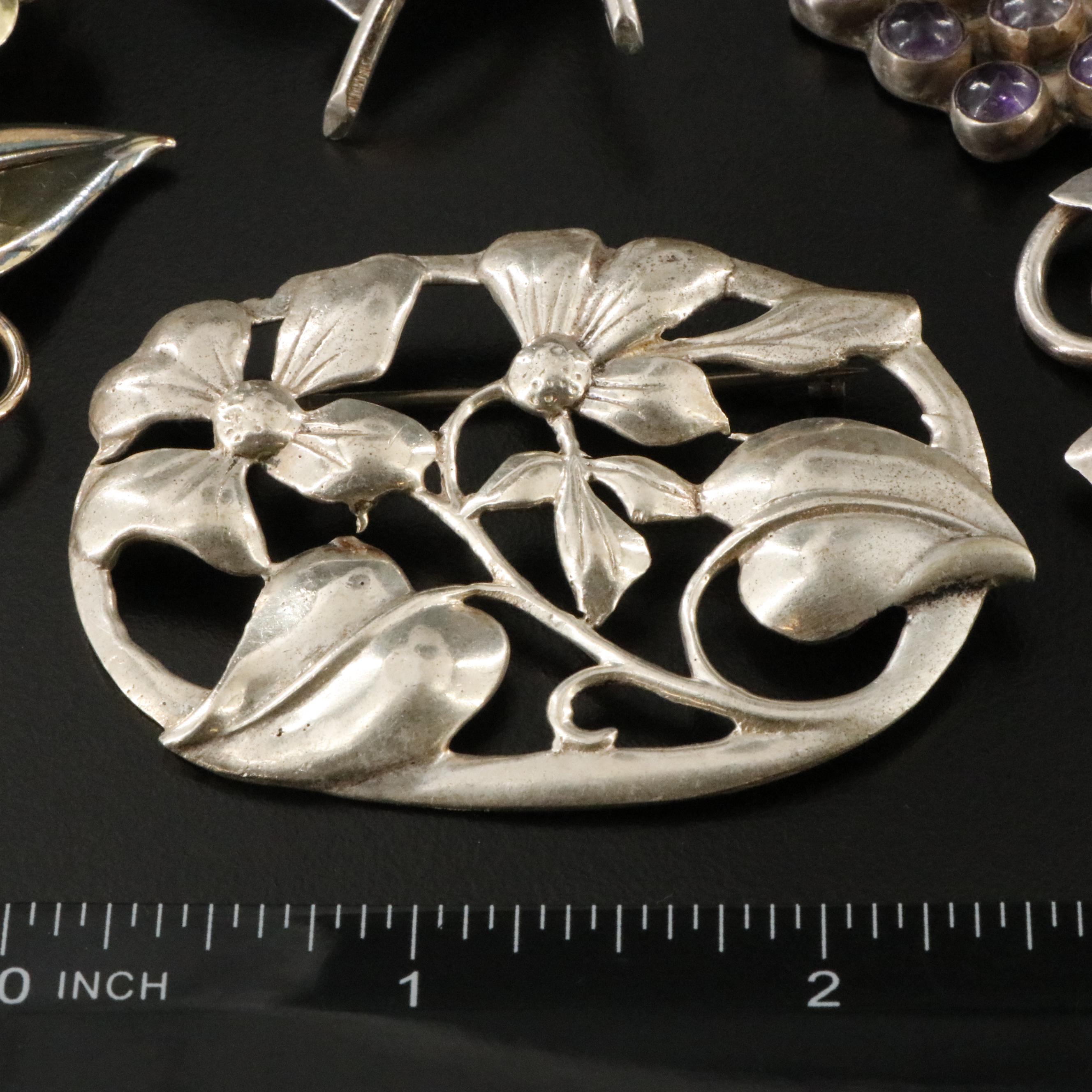 Vintage Sterling Floral Jewelry Collection Including Amethyst