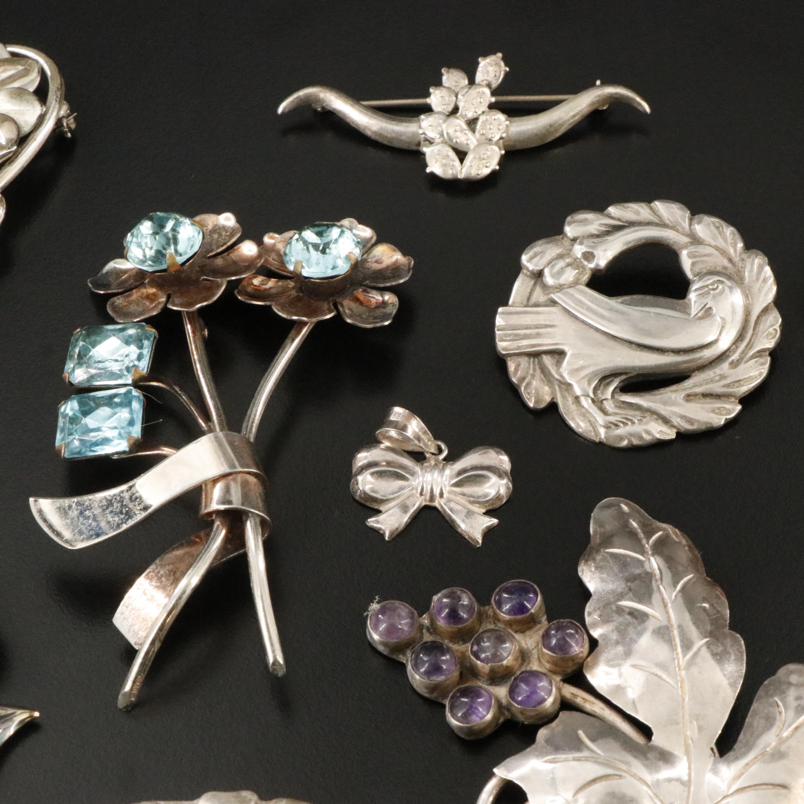 Vintage Sterling Floral Jewelry Collection Including Amethyst