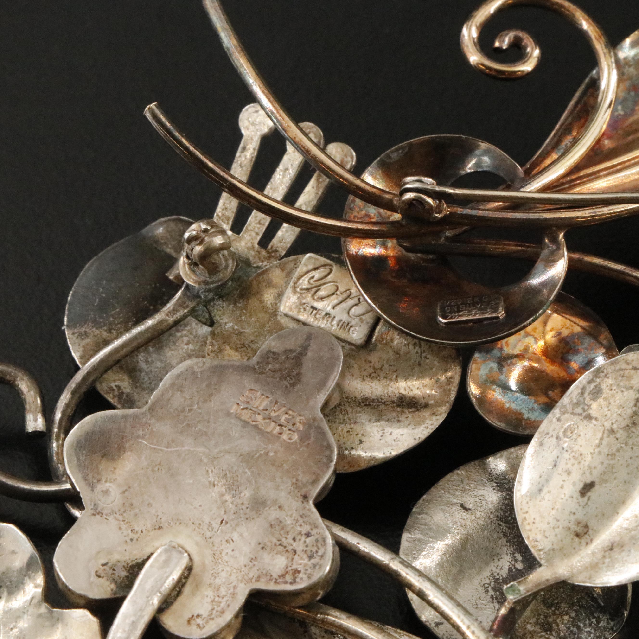 Vintage Sterling Floral Jewelry Collection Including Amethyst