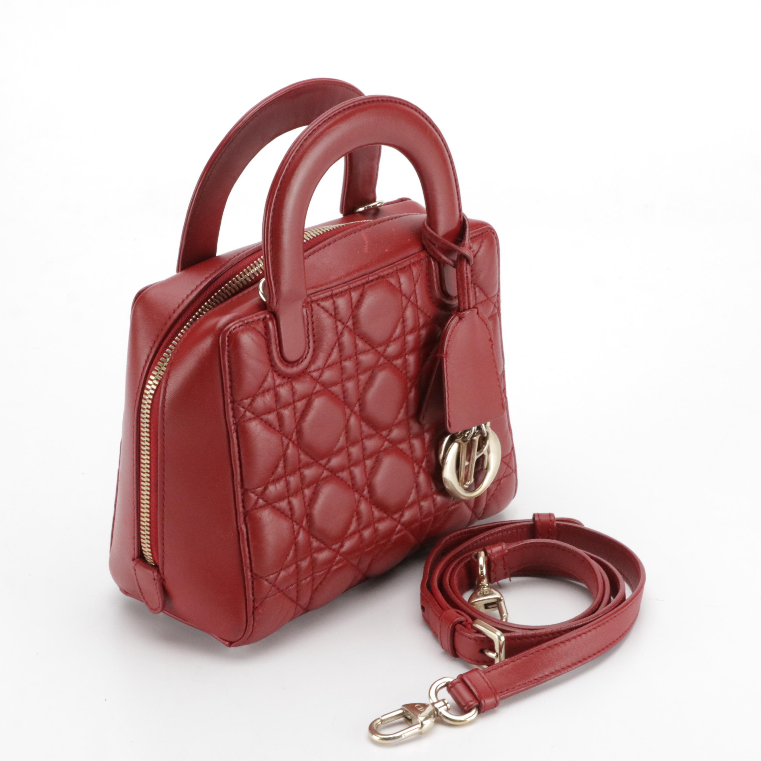 Christian Dior Lily Top Handle Two-Way Bag in Red Cannage Quilted Lambskin