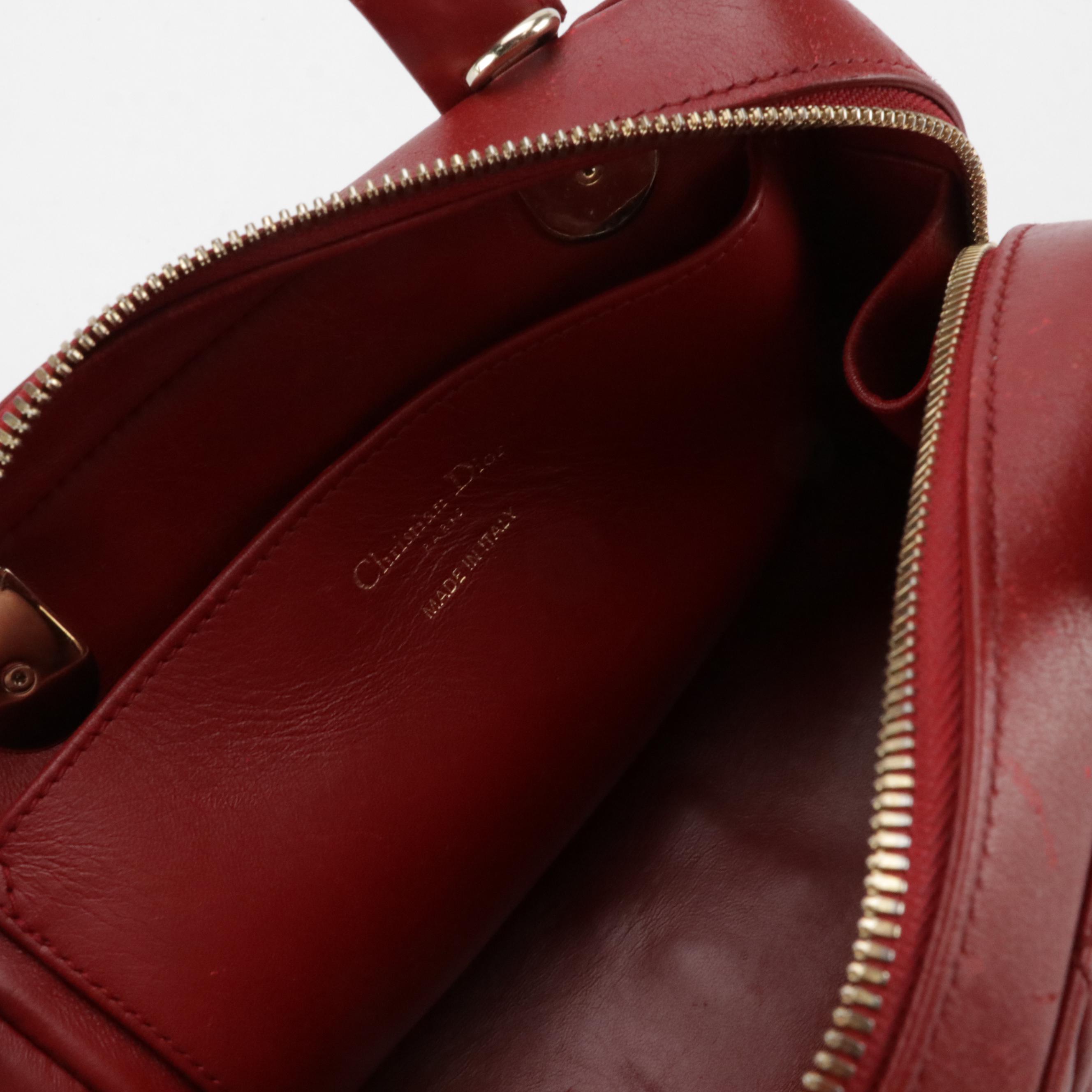 Christian Dior Lily Top Handle Two-Way Bag in Red Cannage Quilted Lambskin