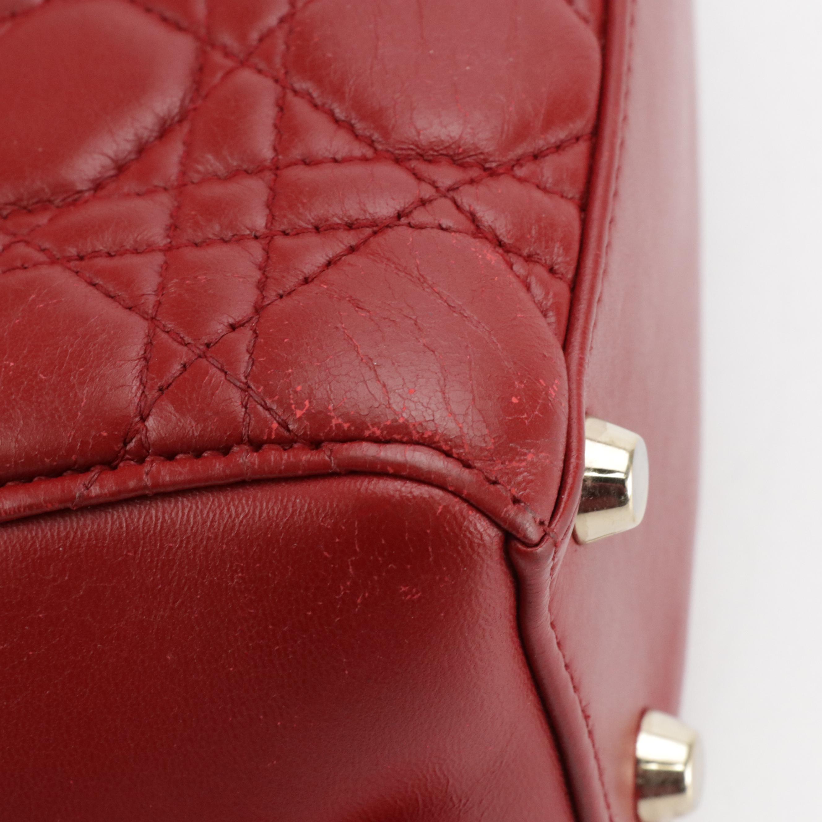Christian Dior Lily Top Handle Two-Way Bag in Red Cannage Quilted Lambskin