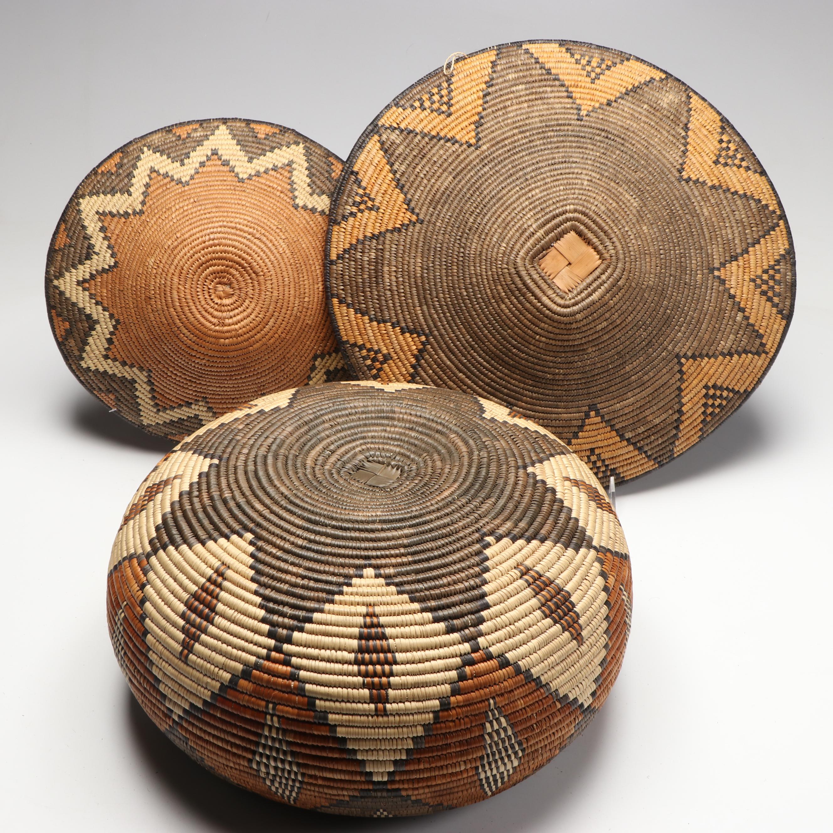 South African Zulu Peoples Woven Ilala Palm Pumpkin-Shaped and Other Baskets