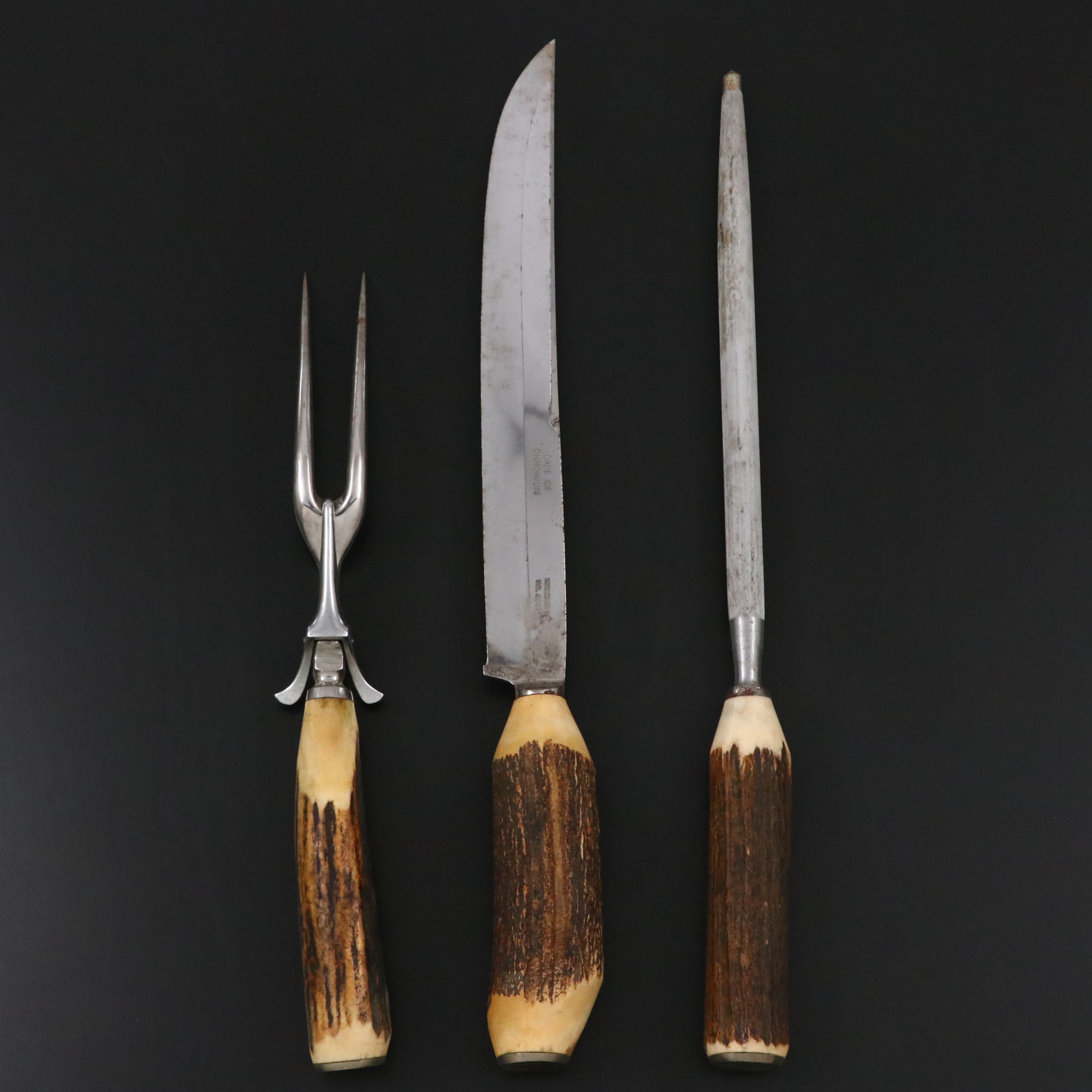 Case Antler Handled Carving Set in Wooden Storage Box
