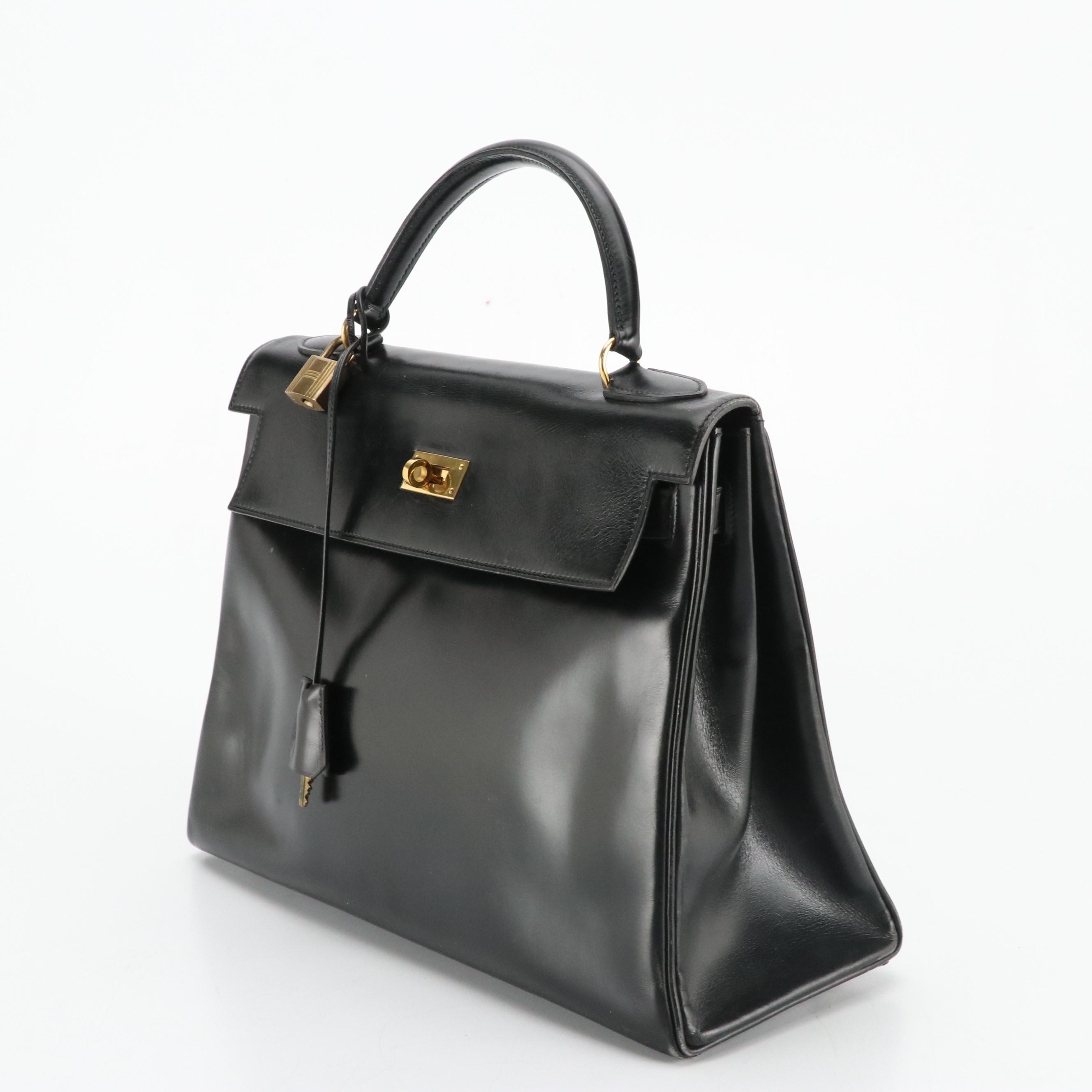 Hermès Kelly Retourne 32 Handbag in Black Box Calf Leather, 1970s