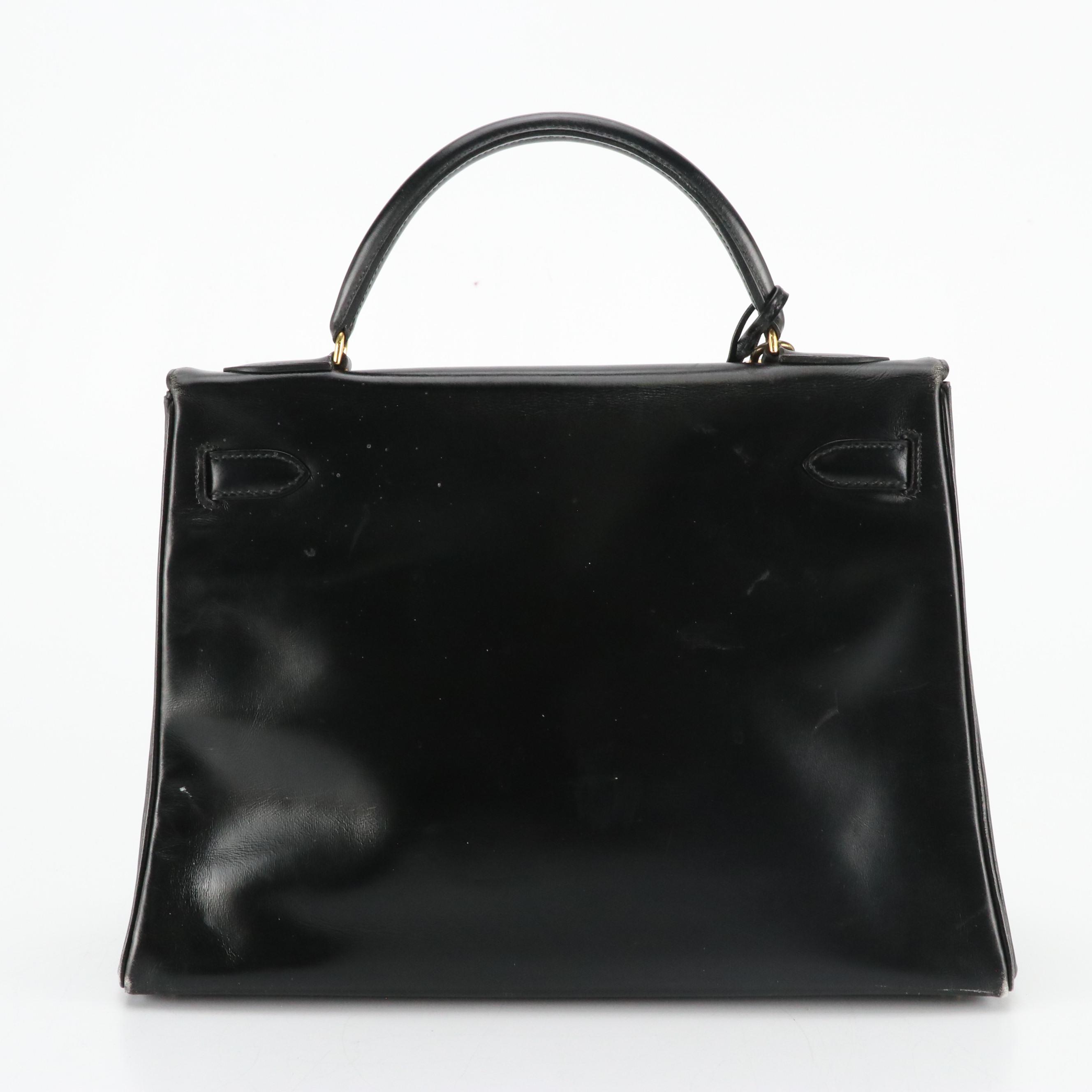 Hermès Kelly Retourne 32 Handbag in Black Box Calf Leather, 1970s