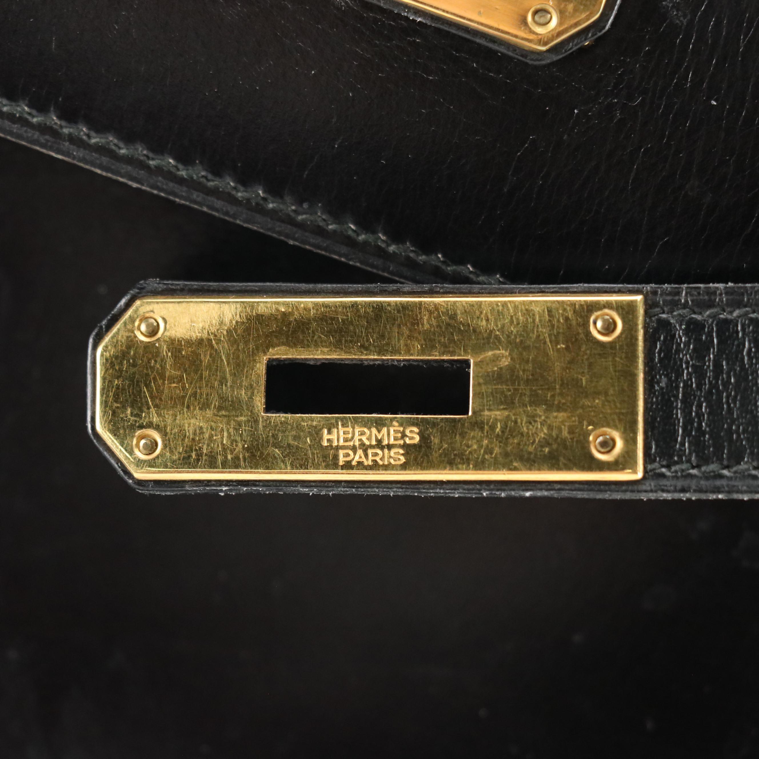 Hermès Kelly Retourne 32 Handbag in Black Box Calf Leather, 1970s