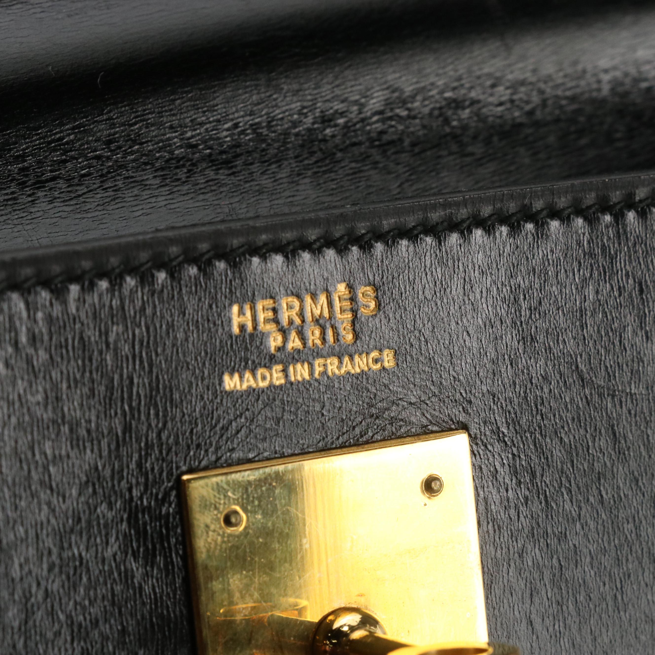 Hermès Kelly Retourne 32 Handbag in Black Box Calf Leather, 1970s
