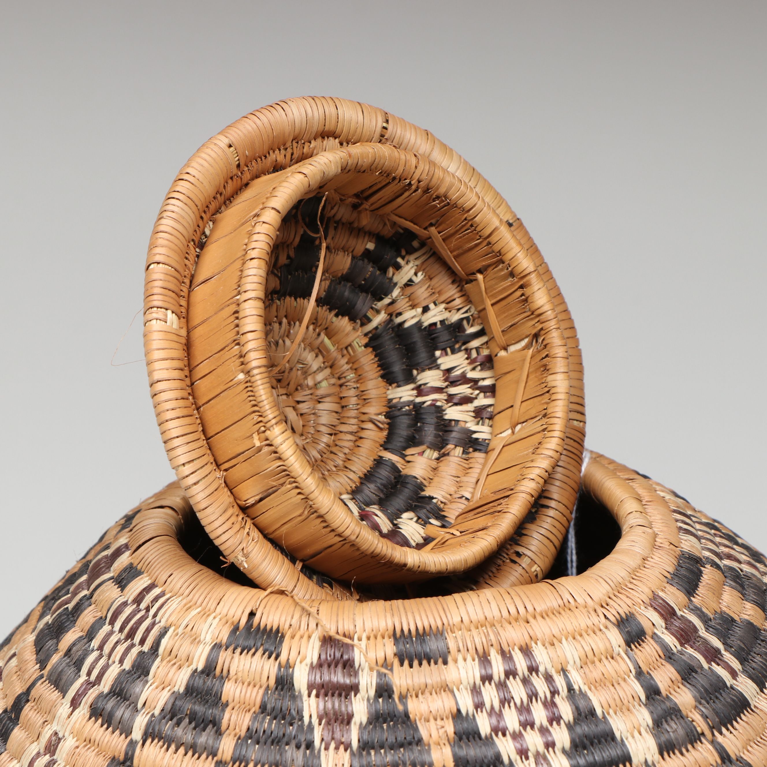 Nokuthule Zwane South African Ilala Palm Lidded Basket with Other Woven Bowl