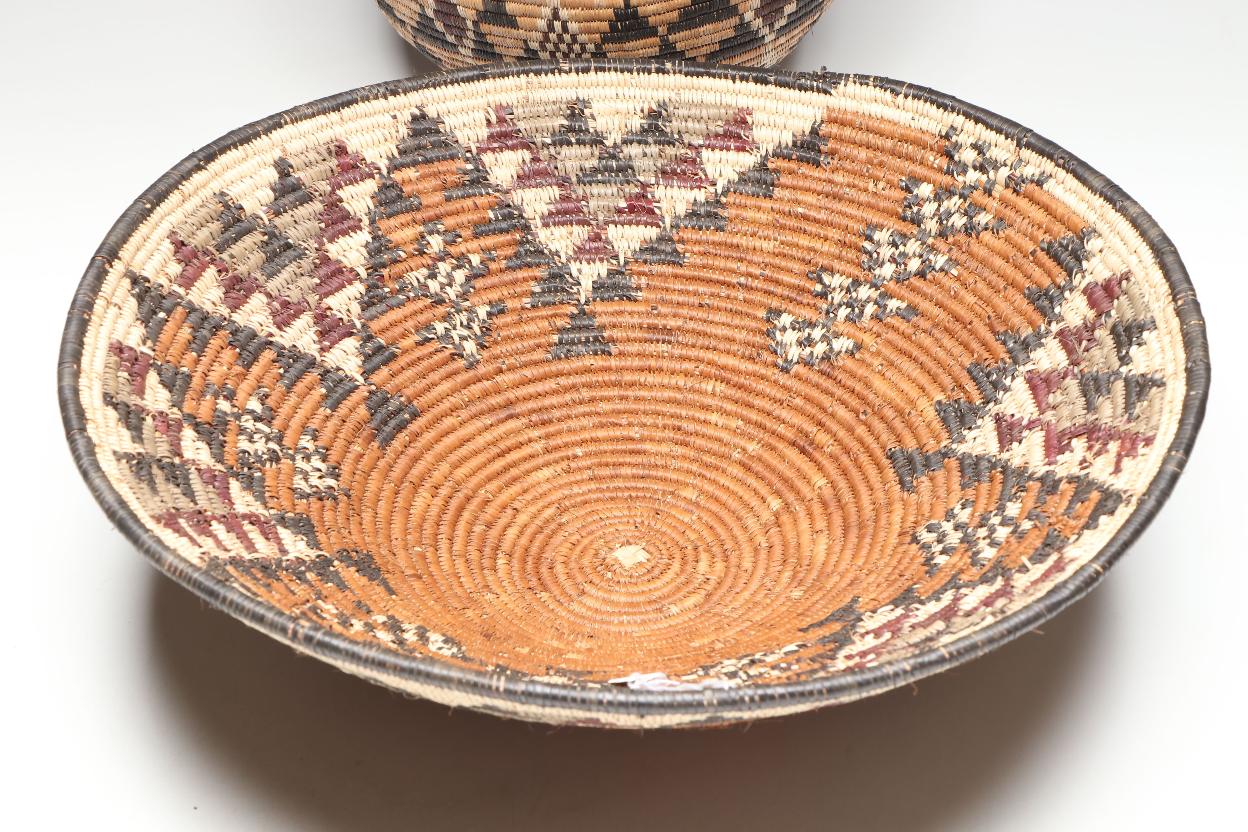 Nokuthule Zwane South African Ilala Palm Lidded Basket with Other Woven Bowl