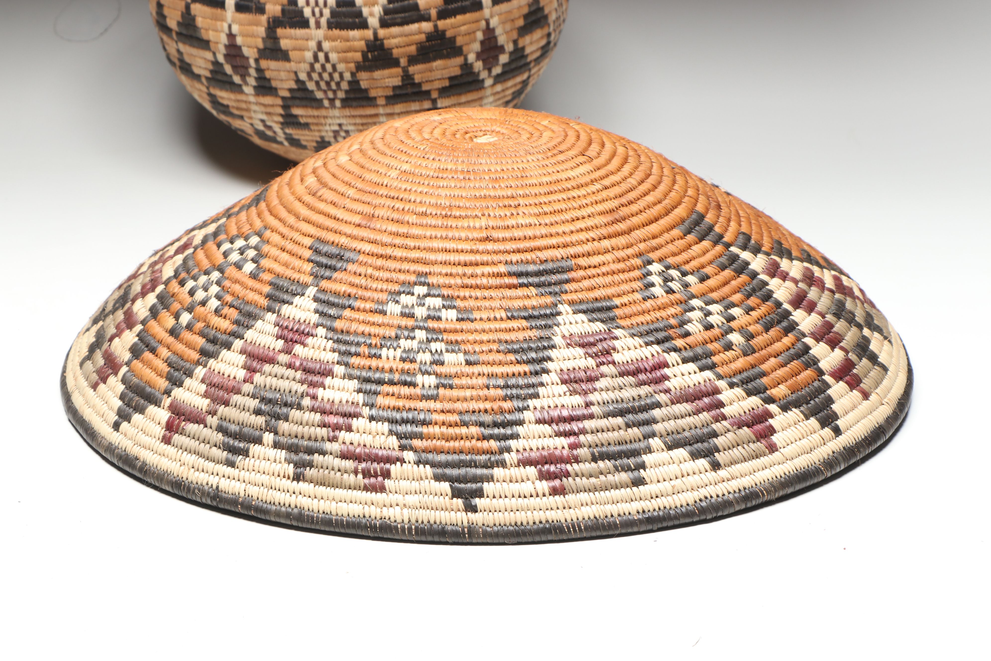 Nokuthule Zwane South African Ilala Palm Lidded Basket with Other Woven Bowl