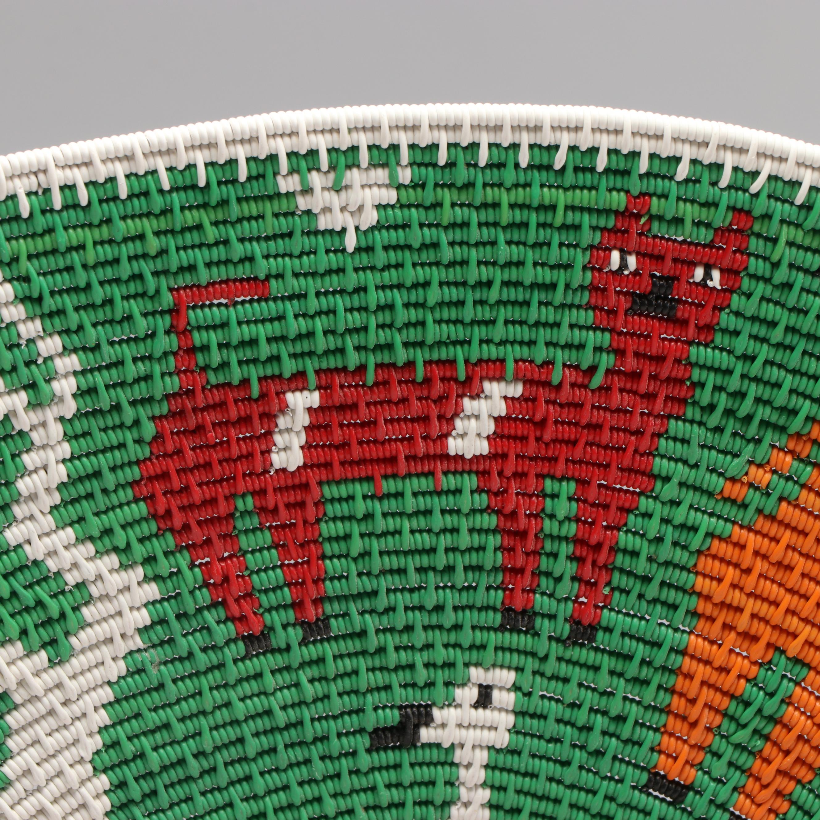 Zodwa Njwara African Zulu Telephone Wire Basket Depicting Animals and Trees