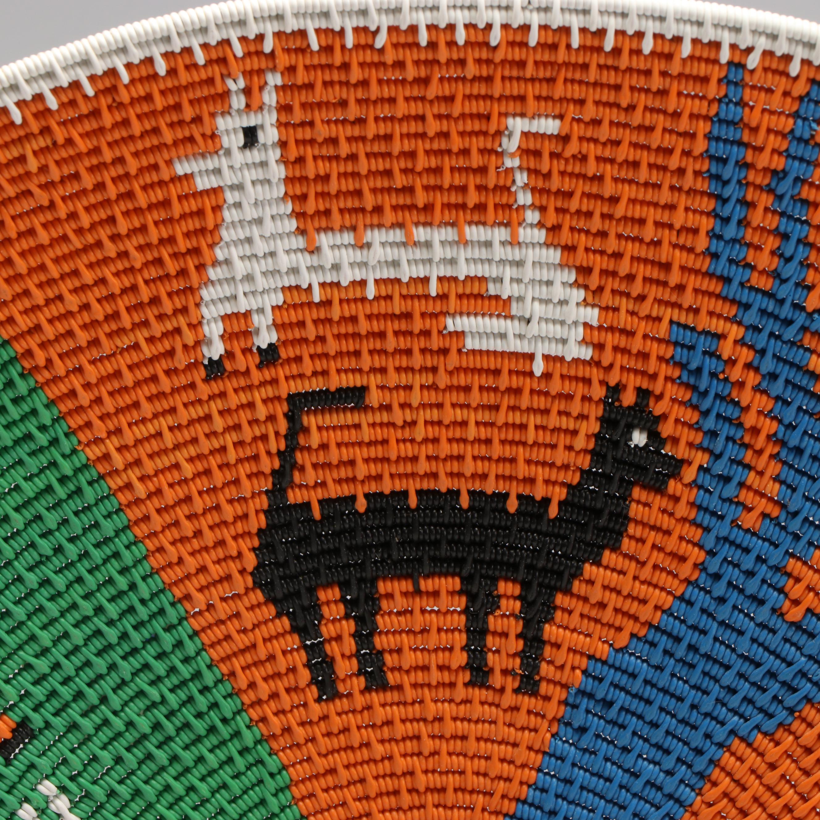 Zodwa Njwara African Zulu Telephone Wire Basket Depicting Animals and Trees