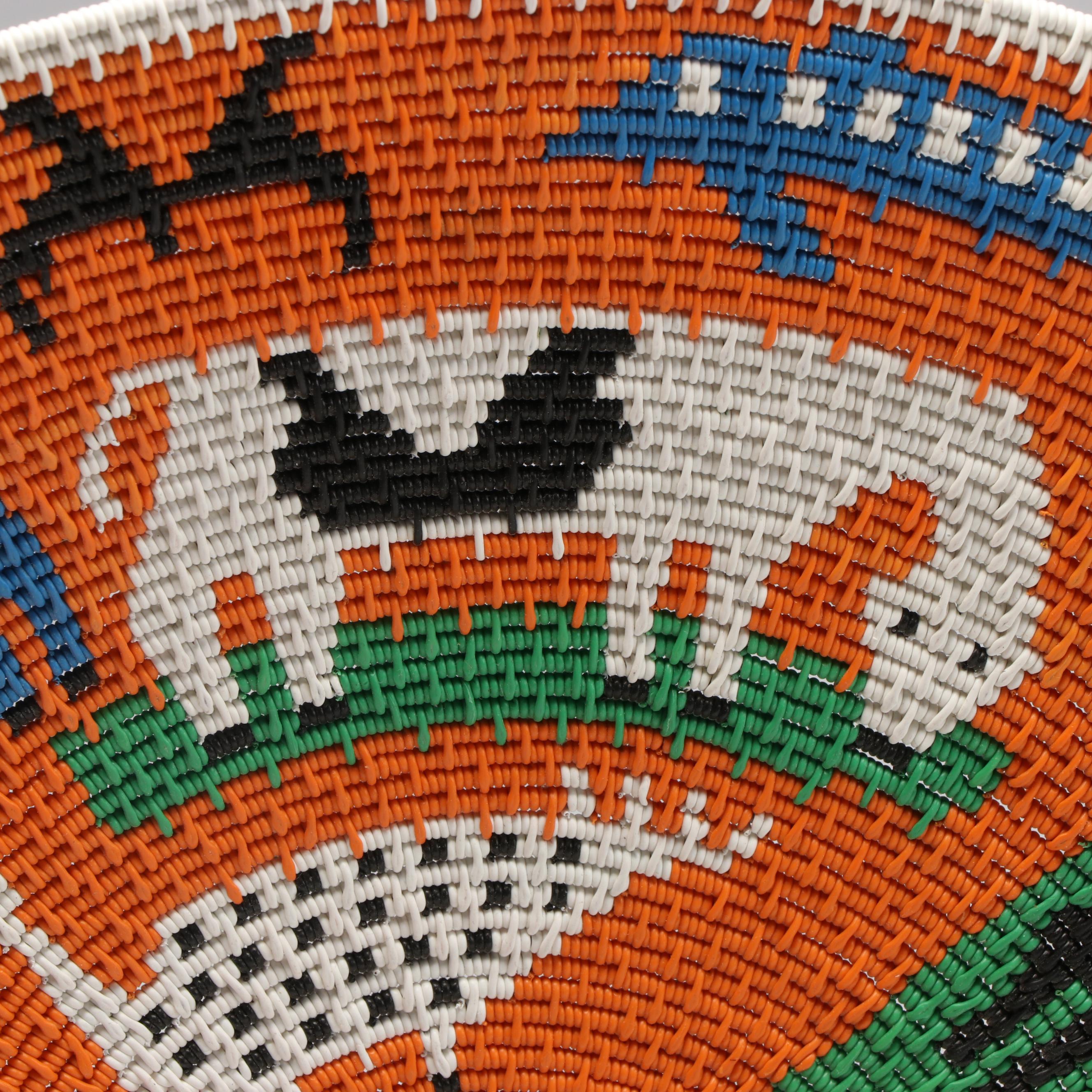 Zodwa Njwara African Zulu Telephone Wire Basket Depicting Animals and Trees