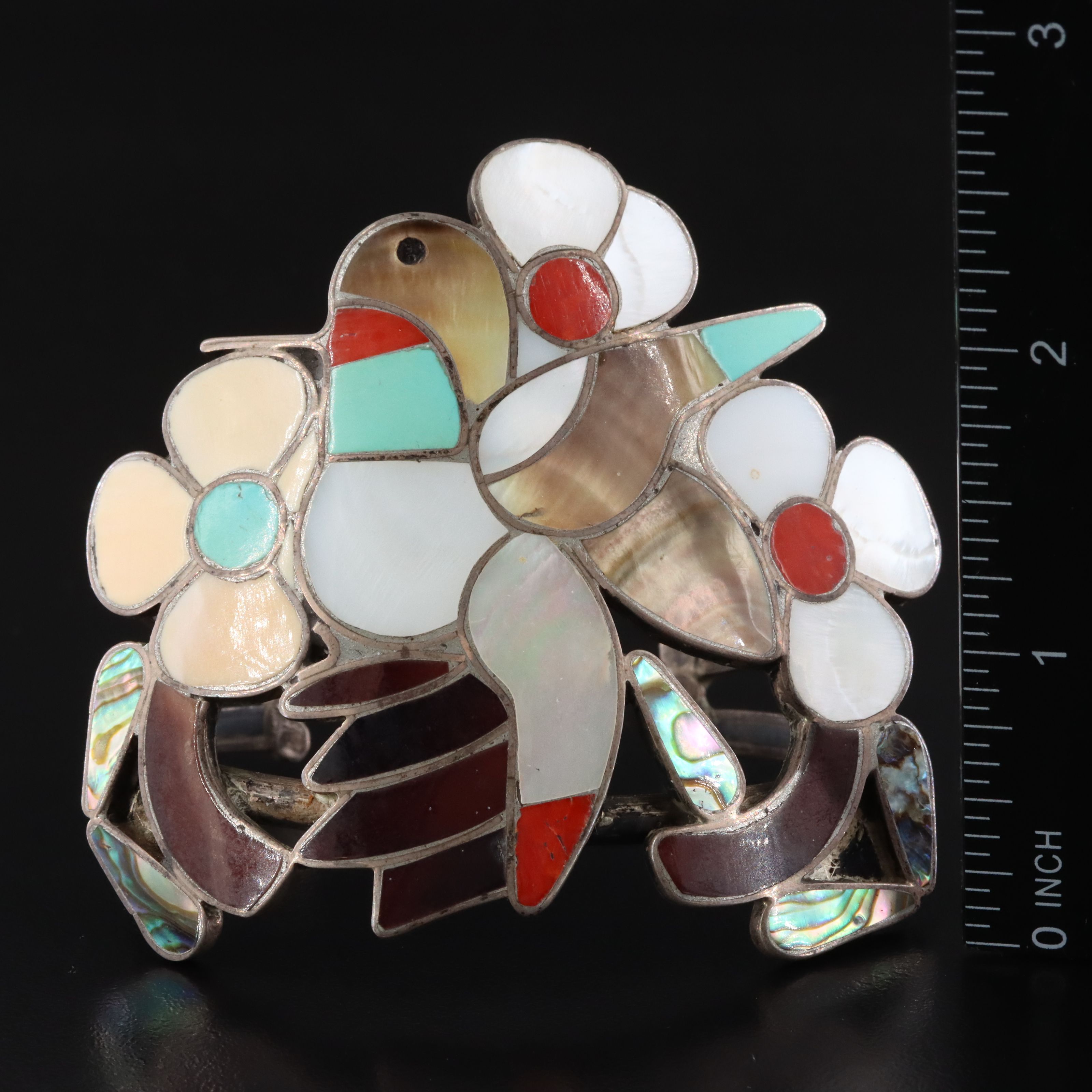 Southwestern Sterling Gemstone Inlay Bird Cuff Bracelet & Necklace