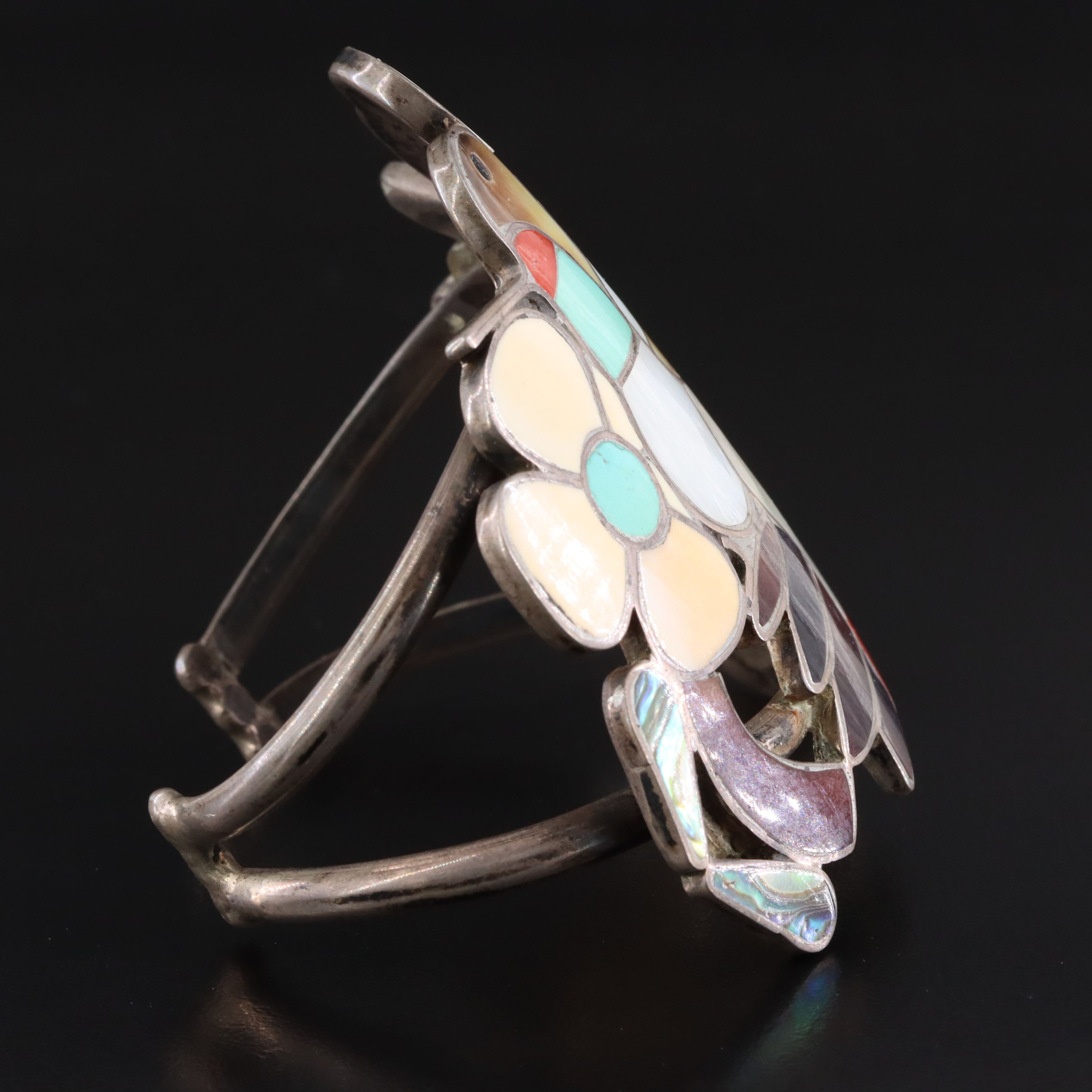 Southwestern Sterling Gemstone Inlay Bird Cuff Bracelet & Necklace