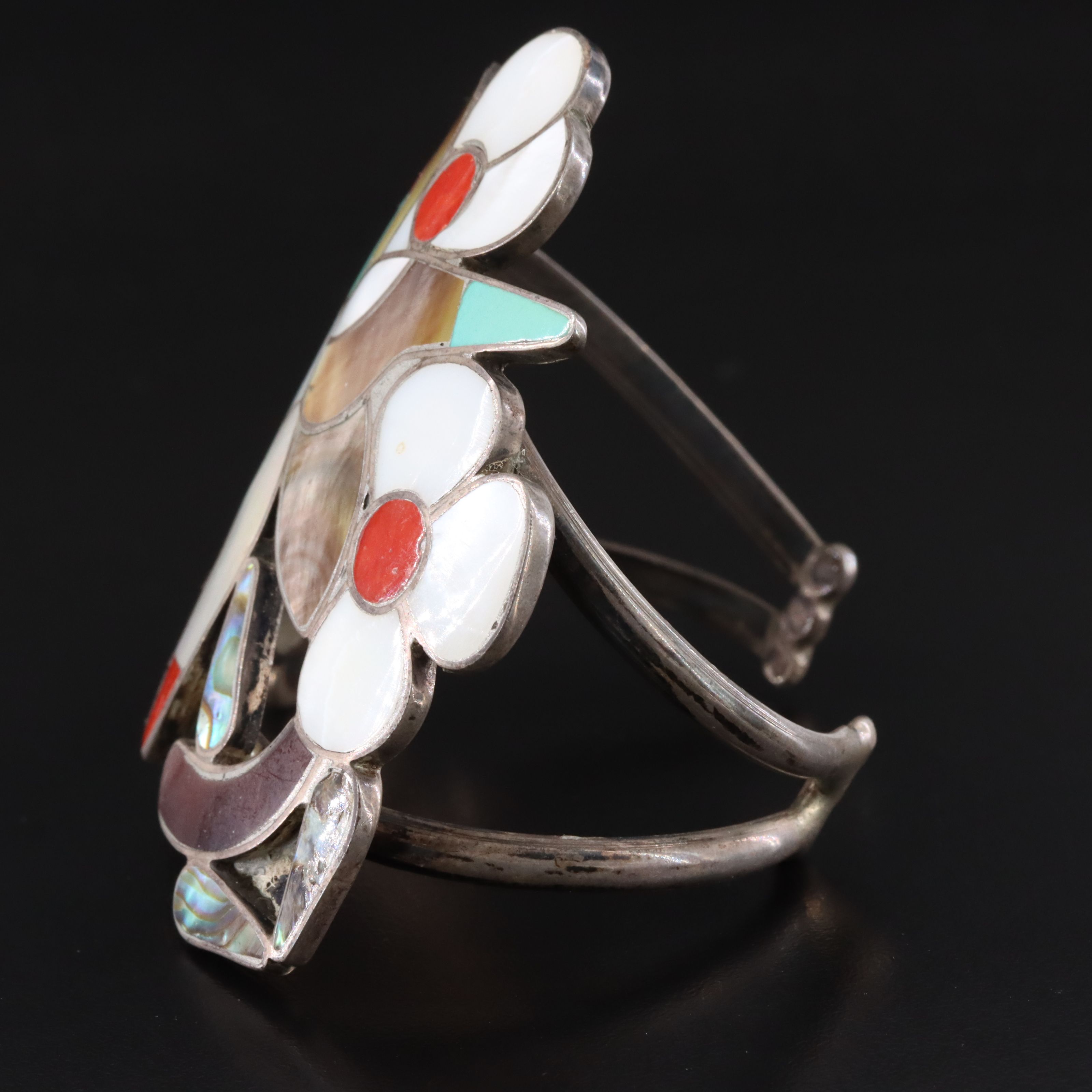 Southwestern Sterling Gemstone Inlay Bird Cuff Bracelet & Necklace