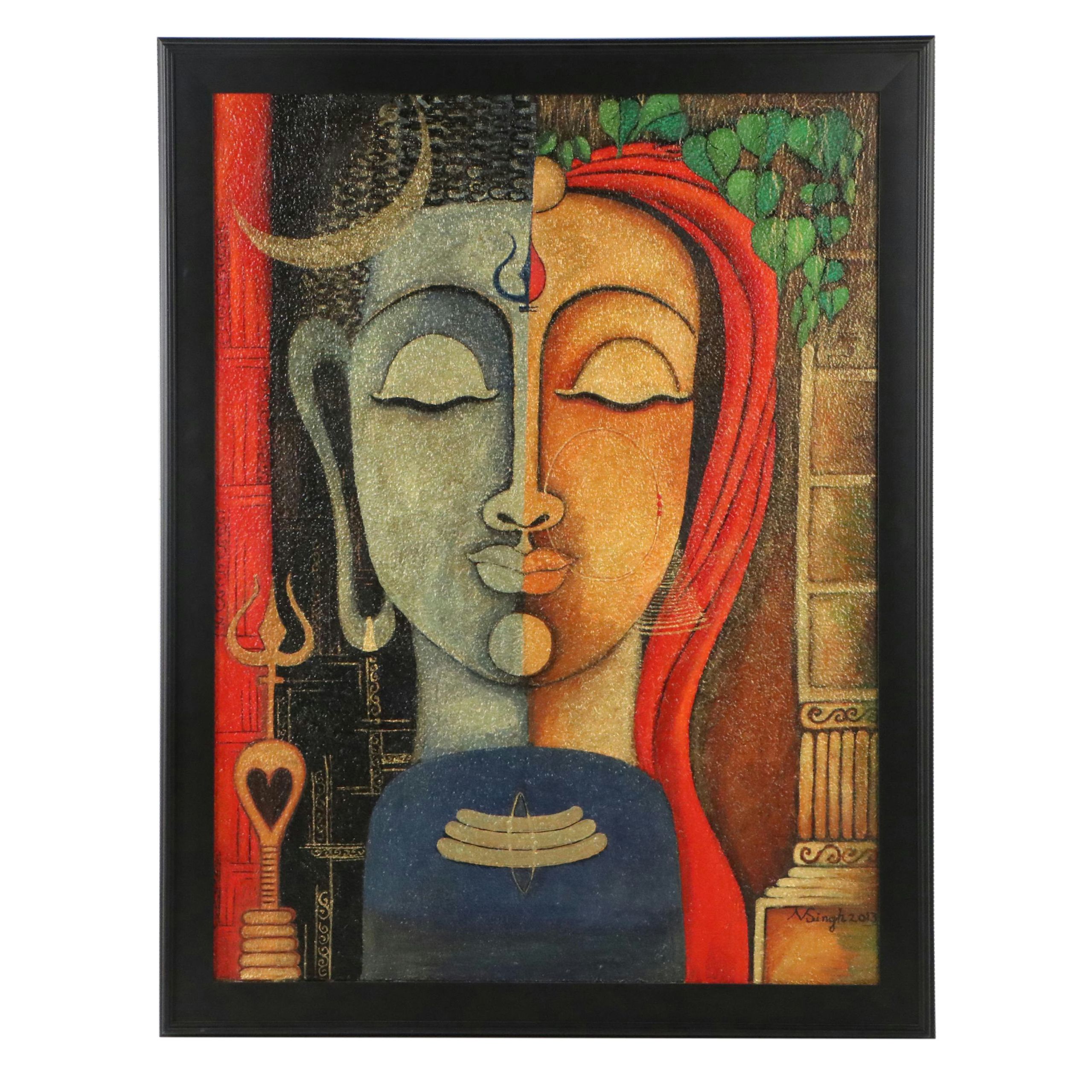 Vibha Singh Pichwai Style Acrylic Painting "Duality," 2013