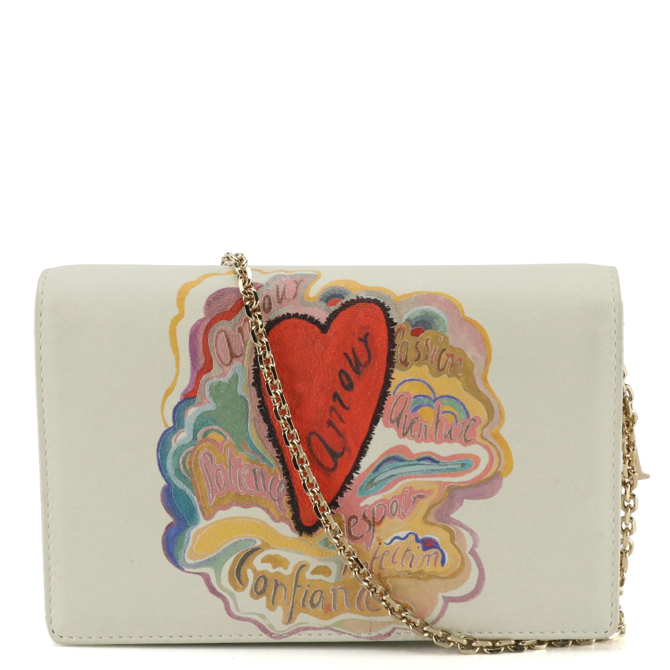 Christian Dior Limited Edition Dioramour Chain Strap Clutch in White Calfskin