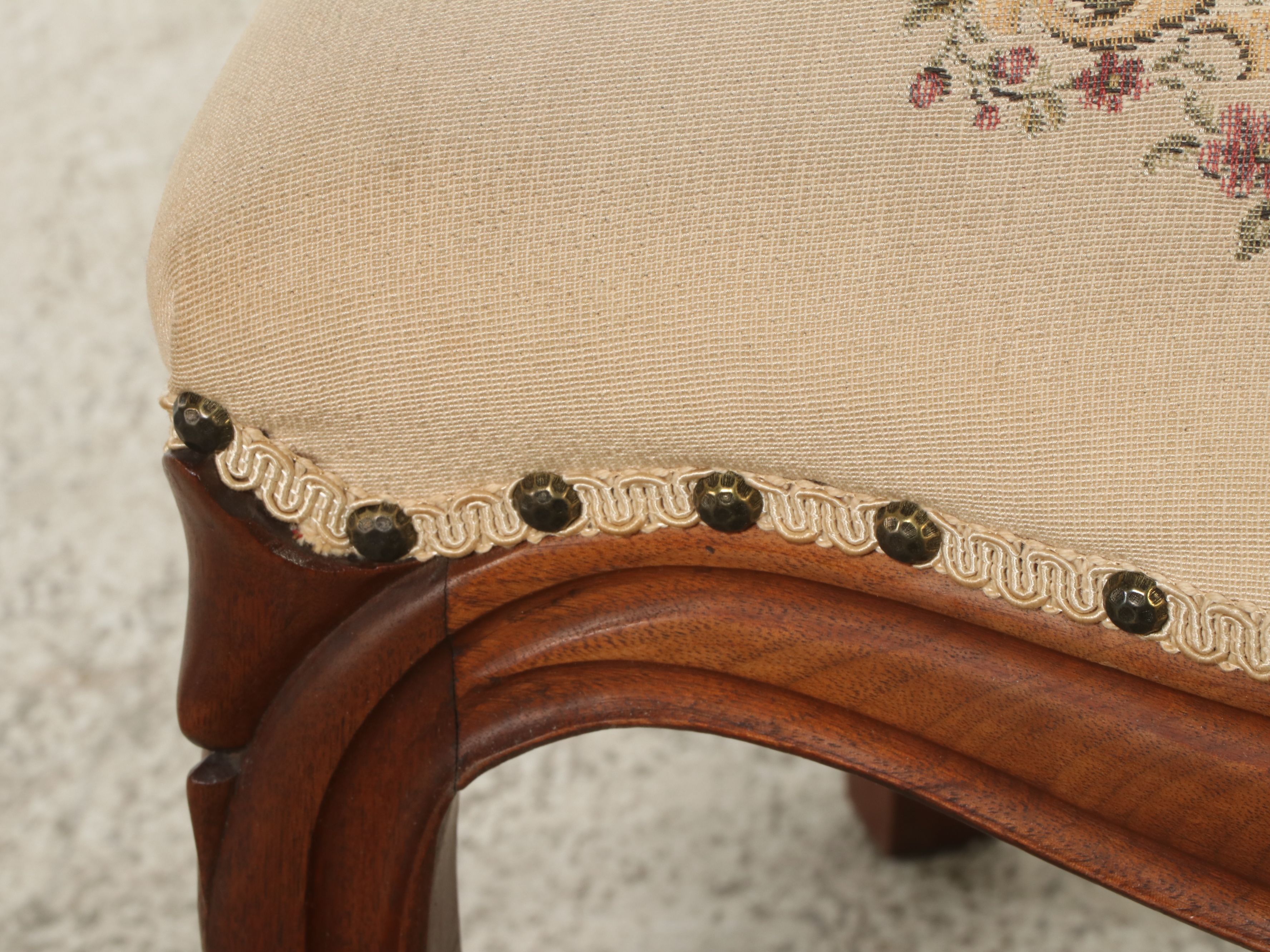 Pair of Victorian Style Carved Walnut Balloon Back Chairs with Needlepoint Seats