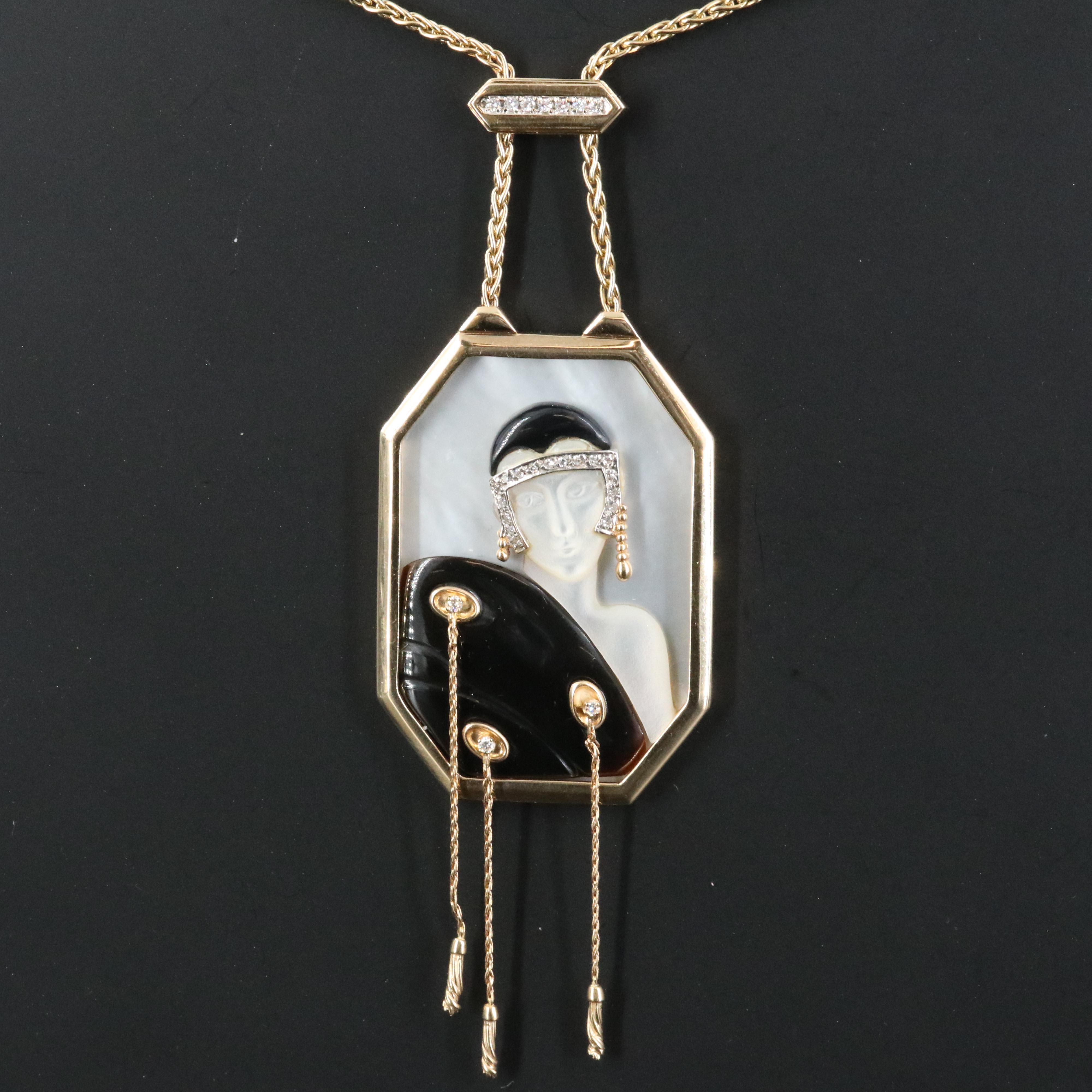 Erté by Circle of Fine Arts 14K Mother-of-Pearl, Black Onyx and Diamond Necklace